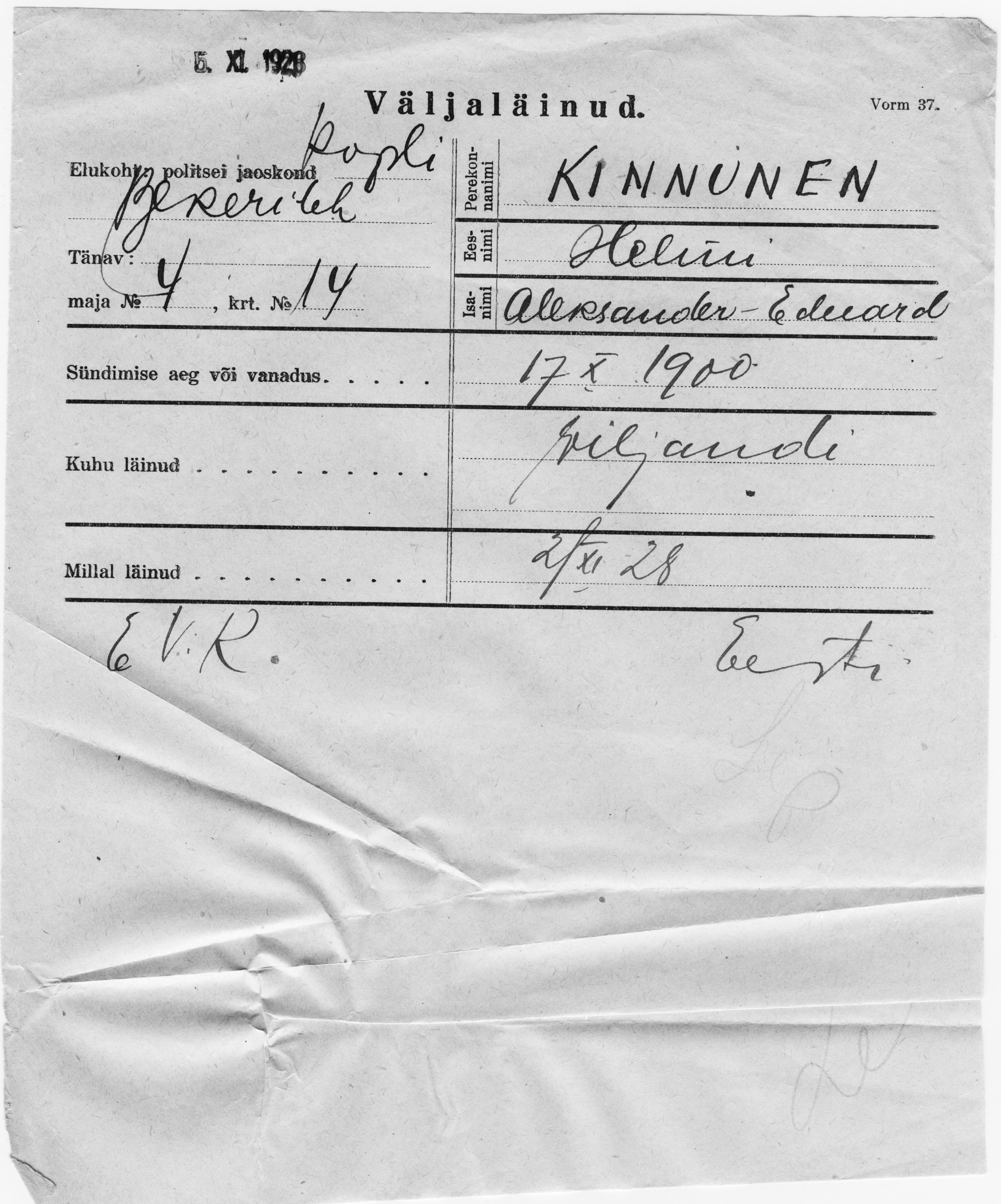 Kinnunen, Helmi, Aleksander