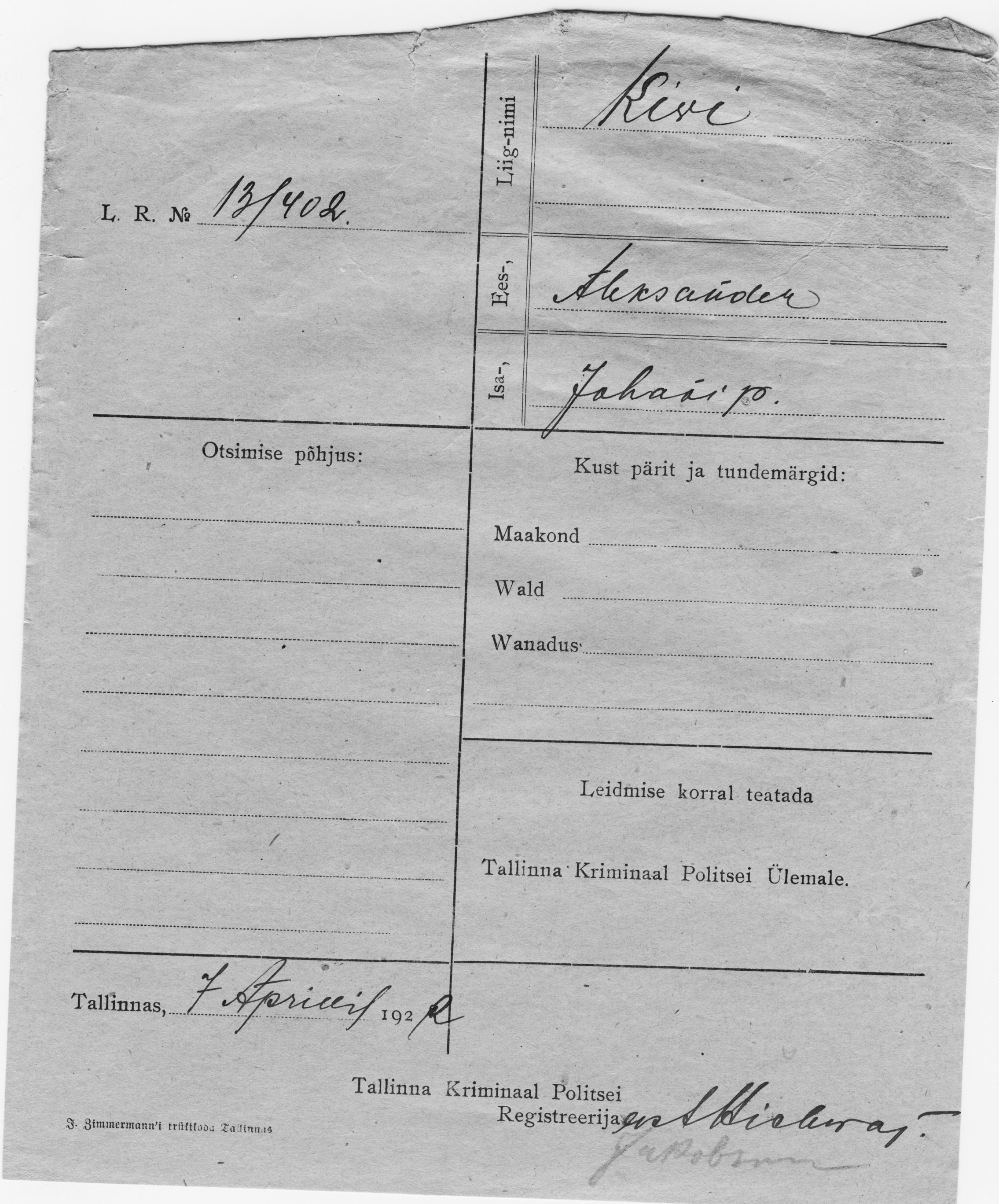 Kivi, Aleksander, Johan