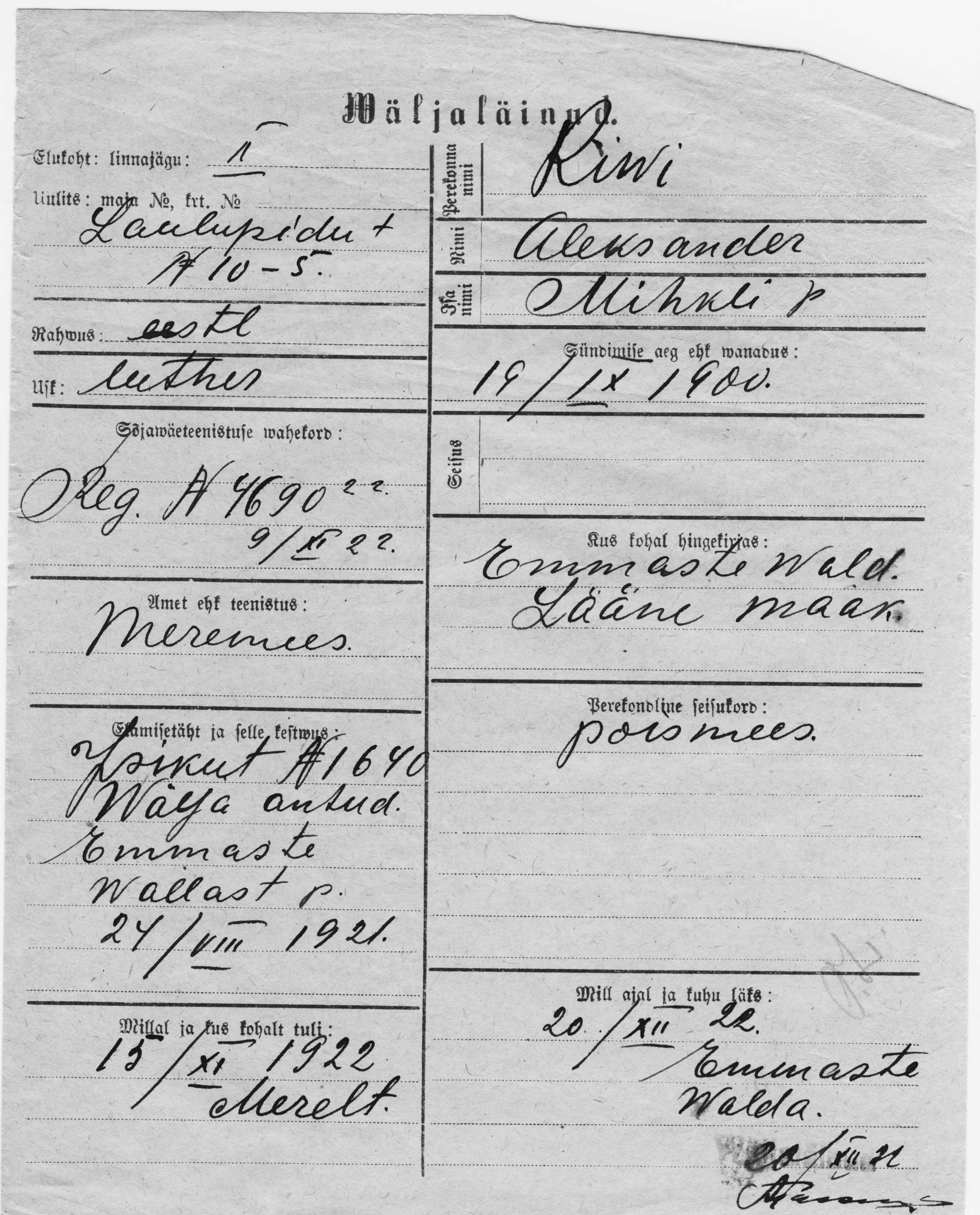 Kivi, Aleksander, Mihkel