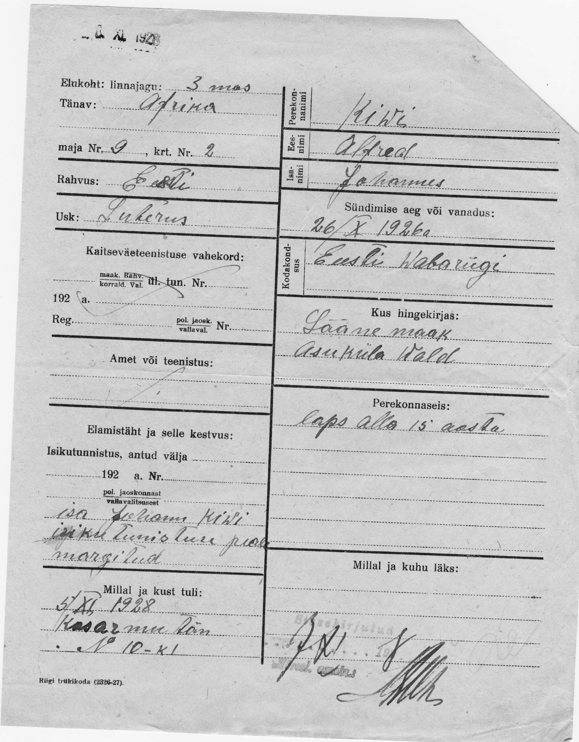 Kivi, Alfred, Johannes