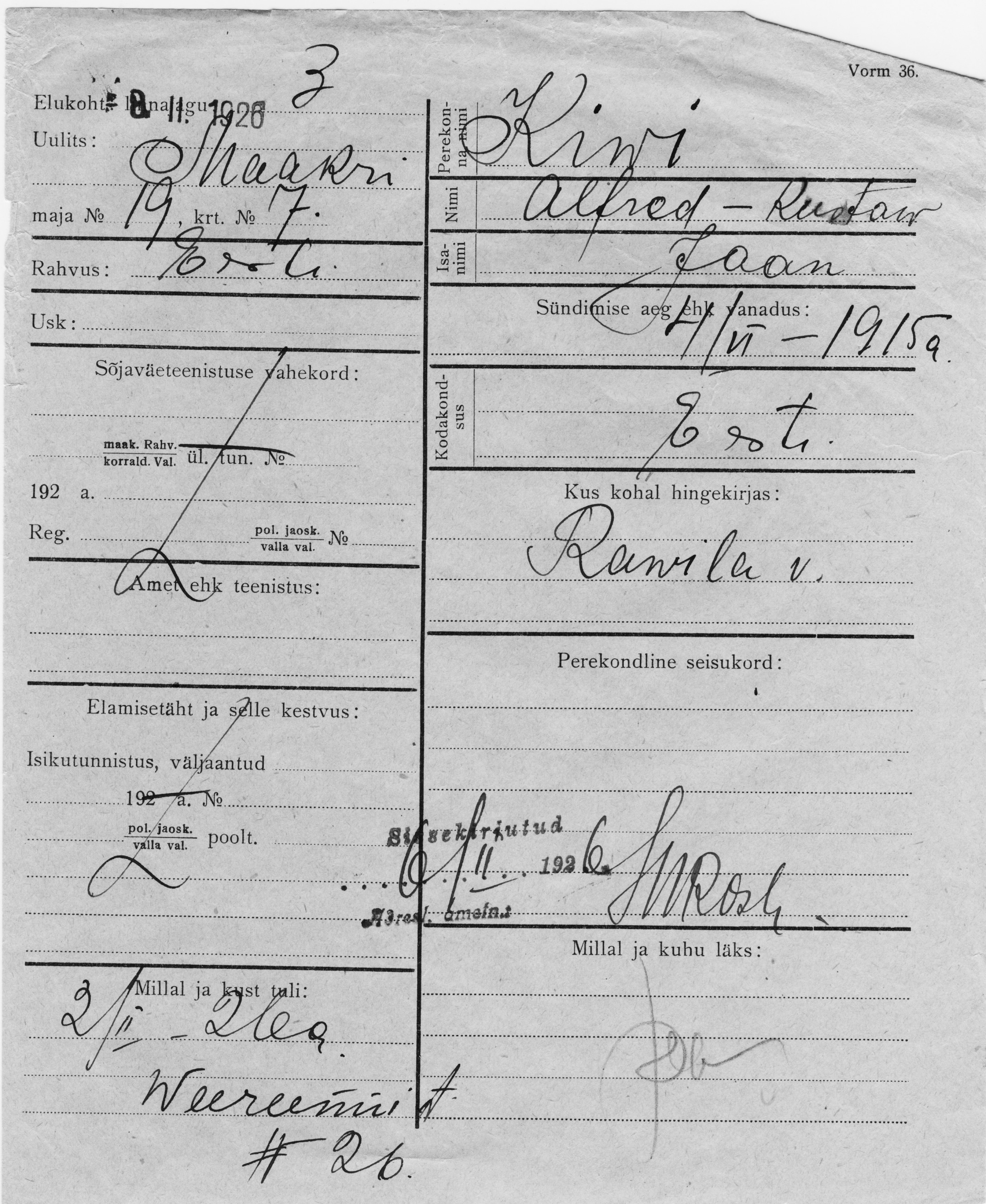 Kivi, Alfred, Kustav