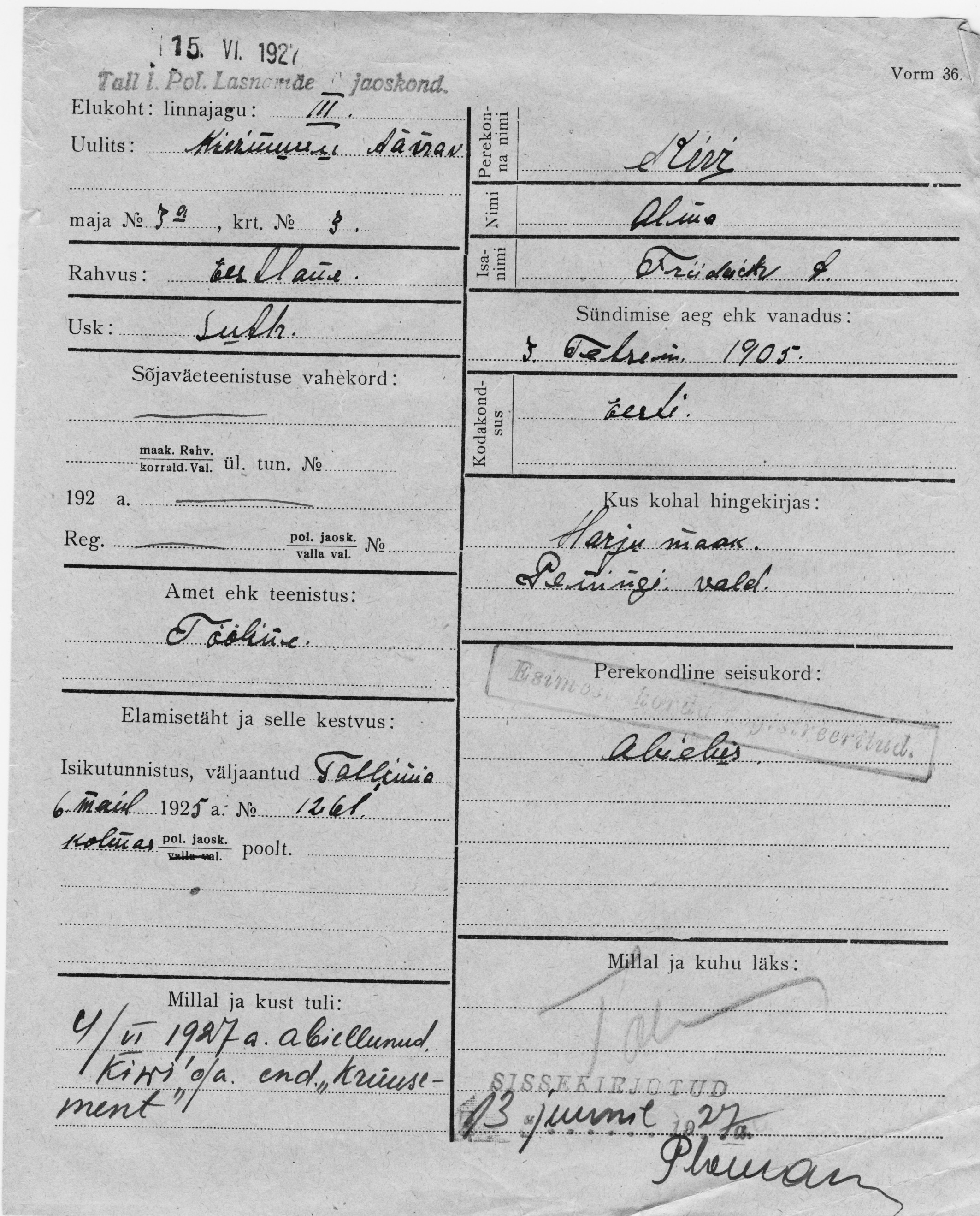 Kivi, Alma, Friidrich