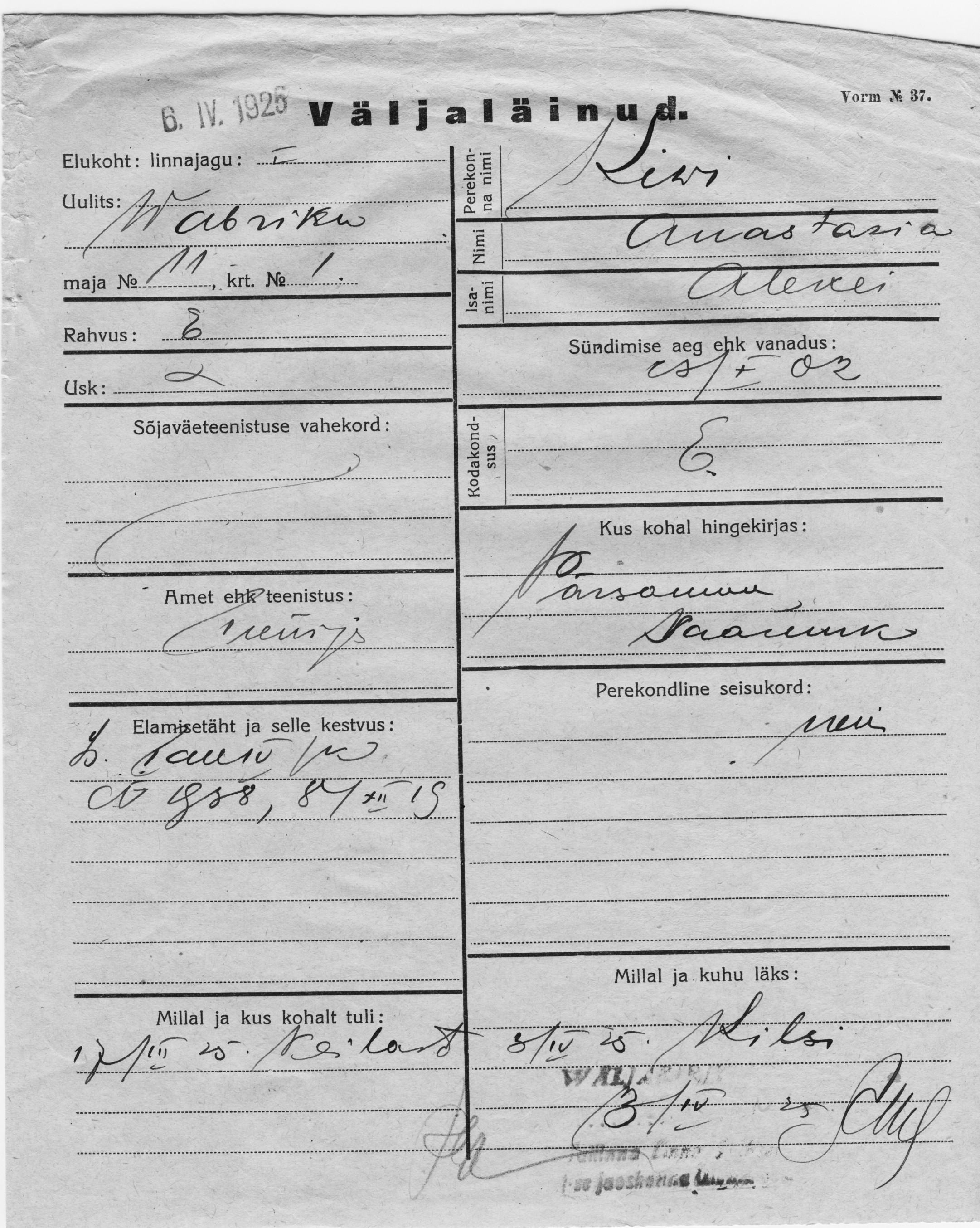 Kivi, Anastasia, Aleksei