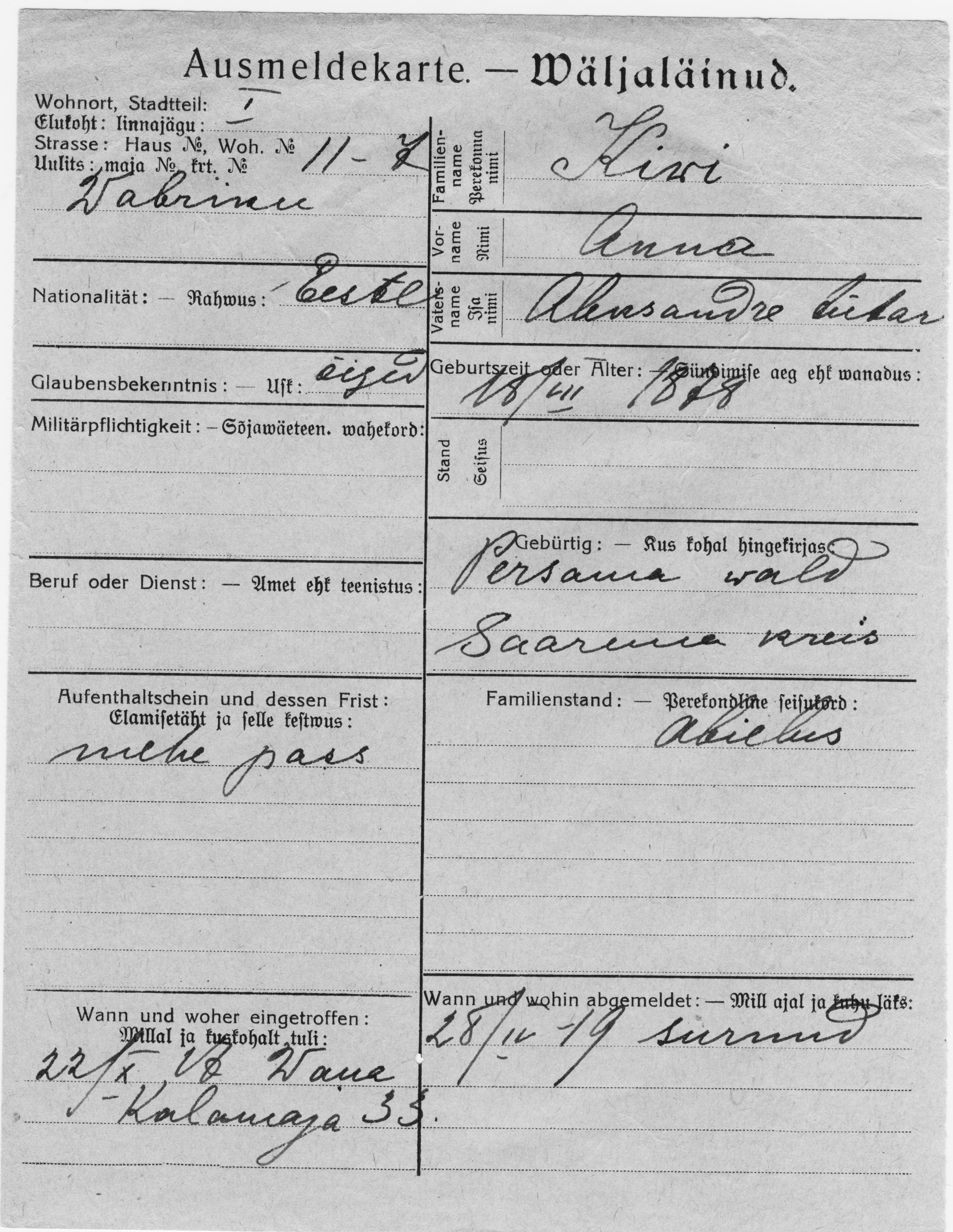 Kivi, Anna, Aleksander