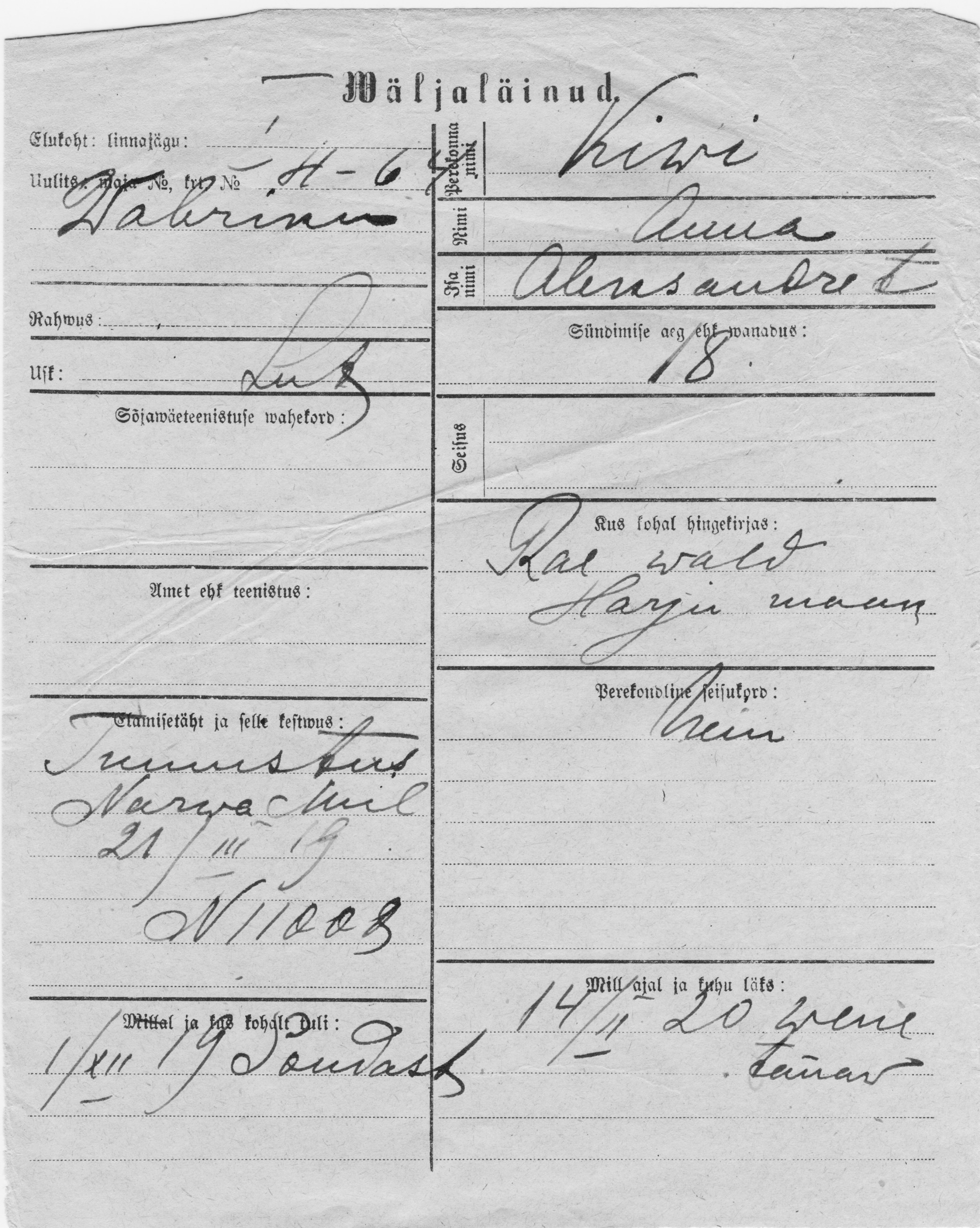 Kivi, Anna, Aleksander