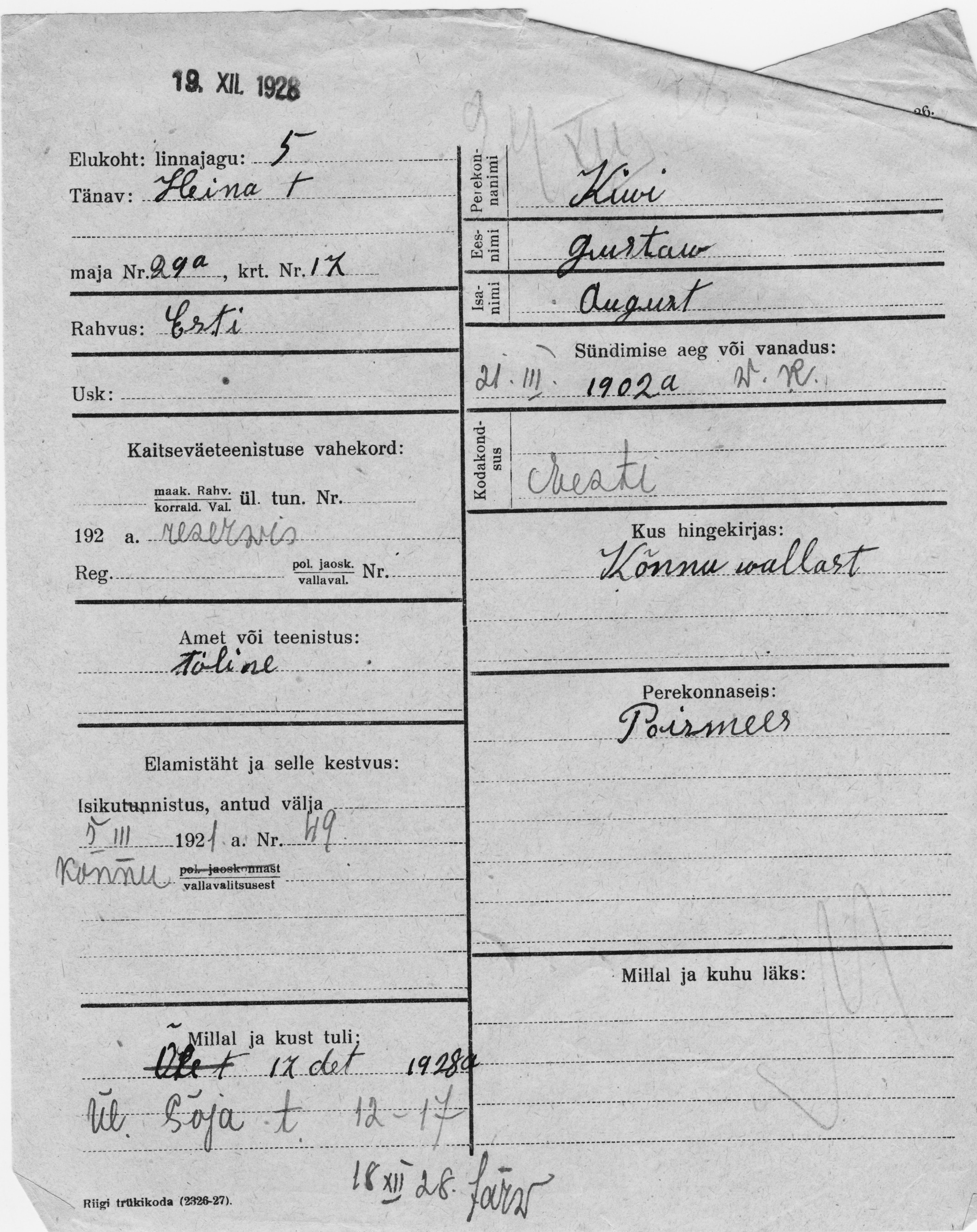 Kivi, Gustav, August