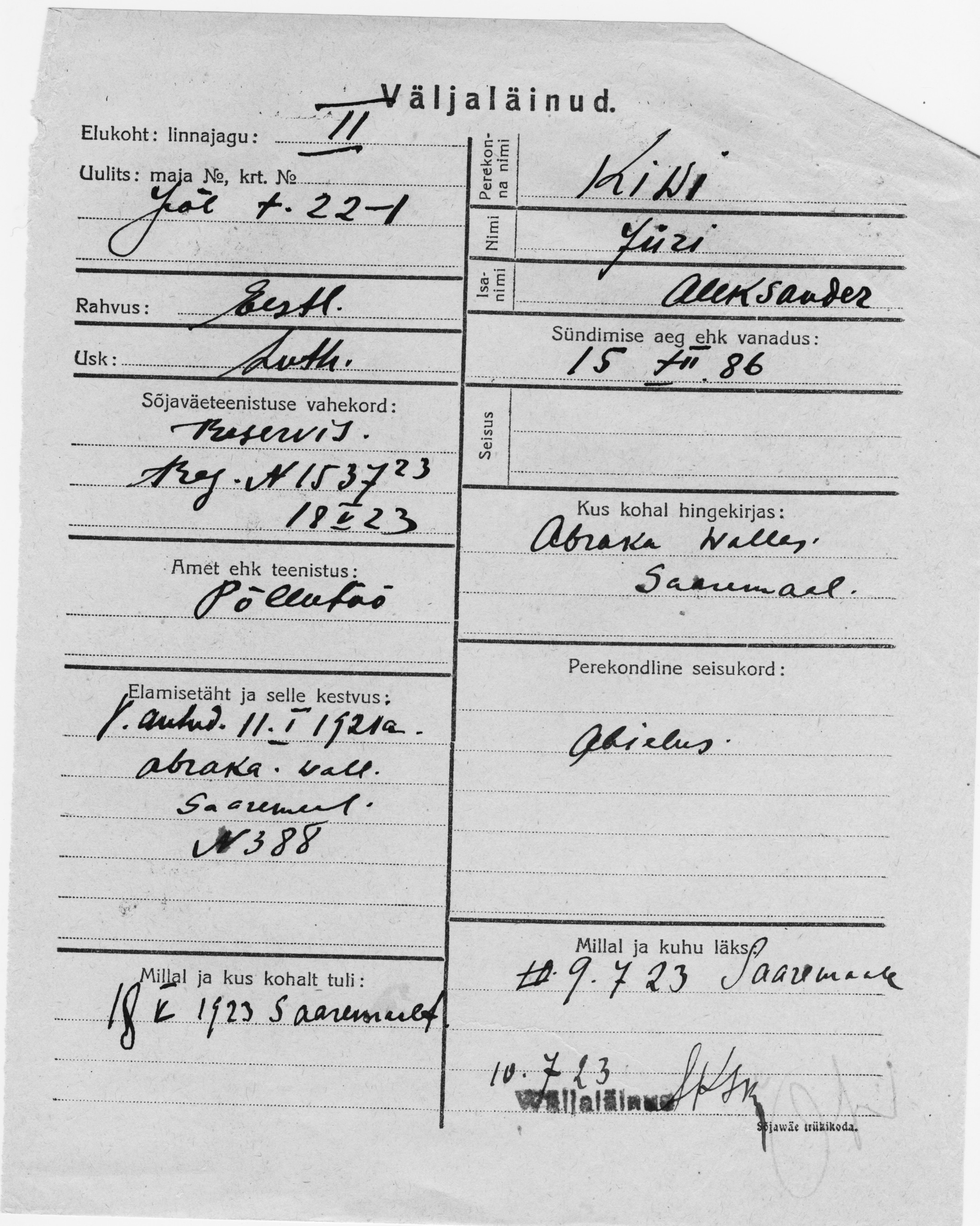 Kivi, Jüri, Aleksander