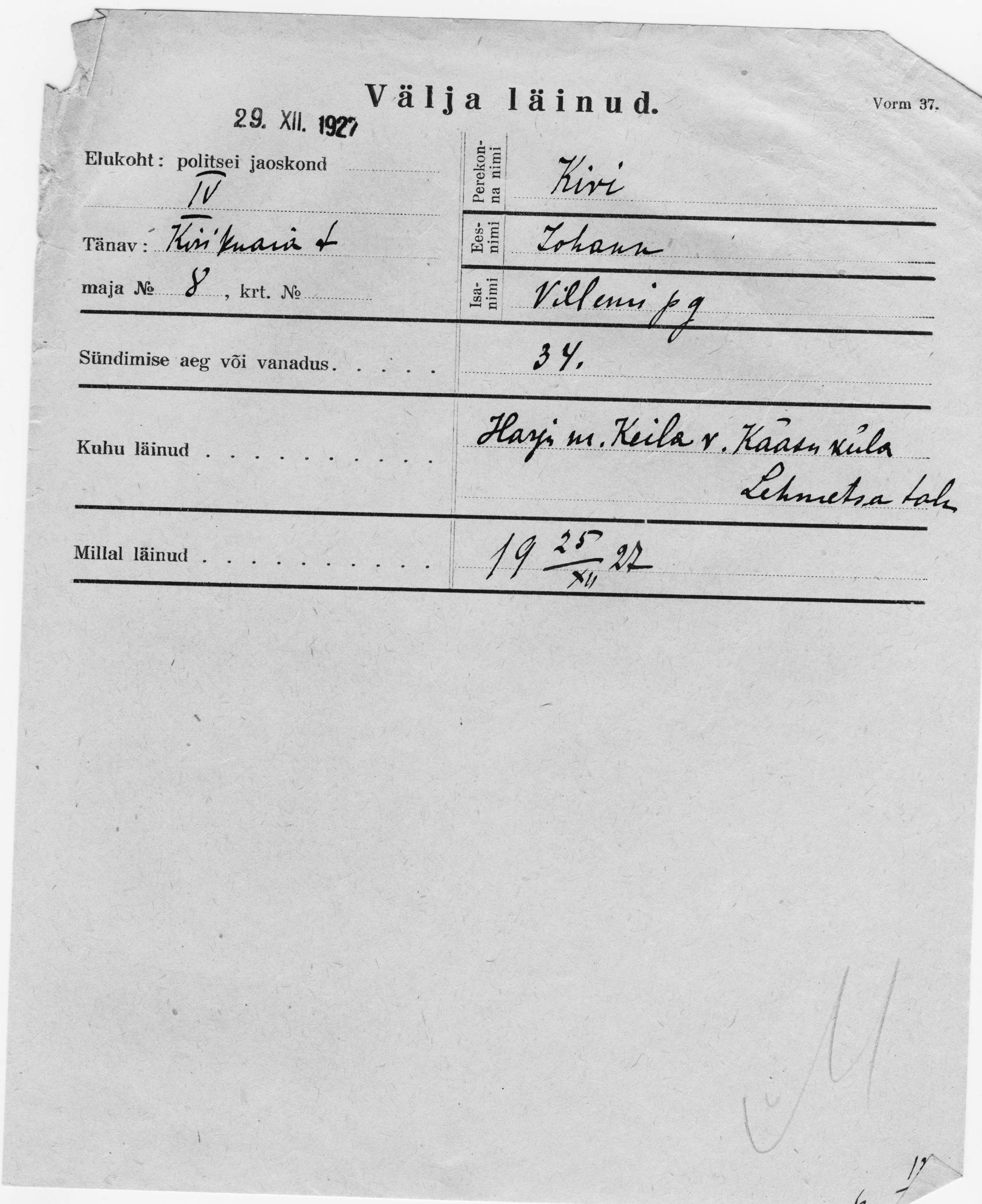 Kivi, Johann, Villem