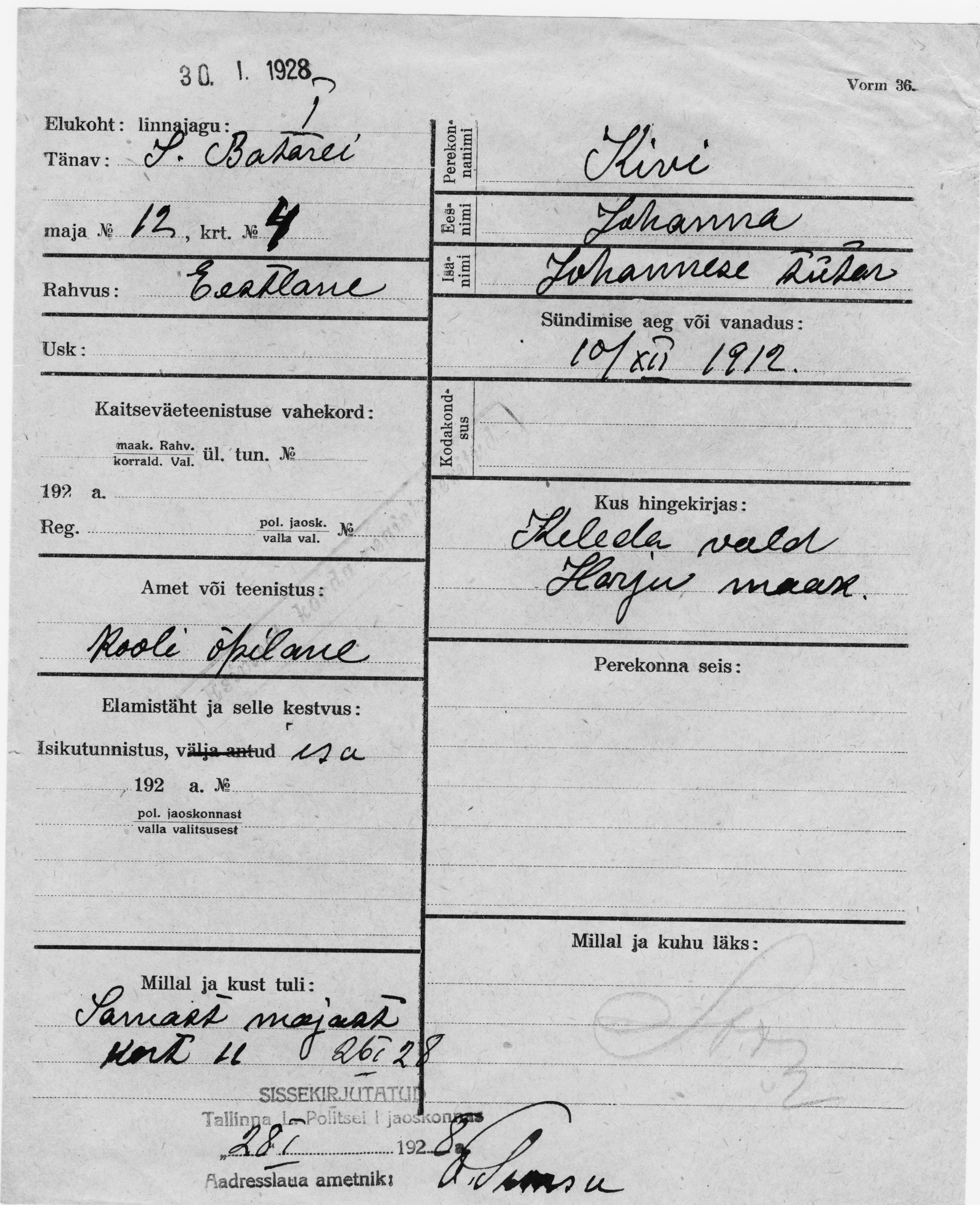 Kivi, Johanna, Johannes