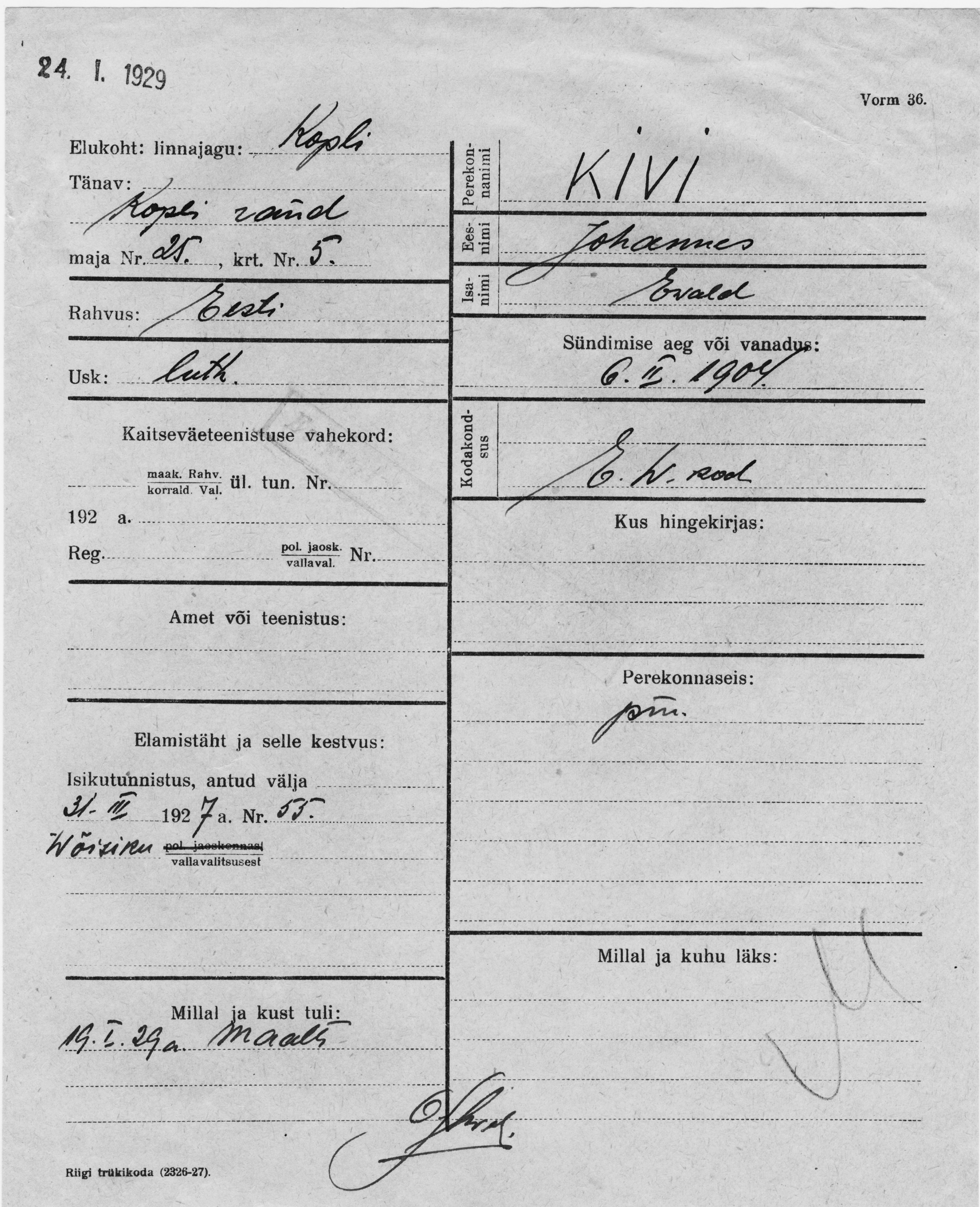 Kivi, Johannes, Evald