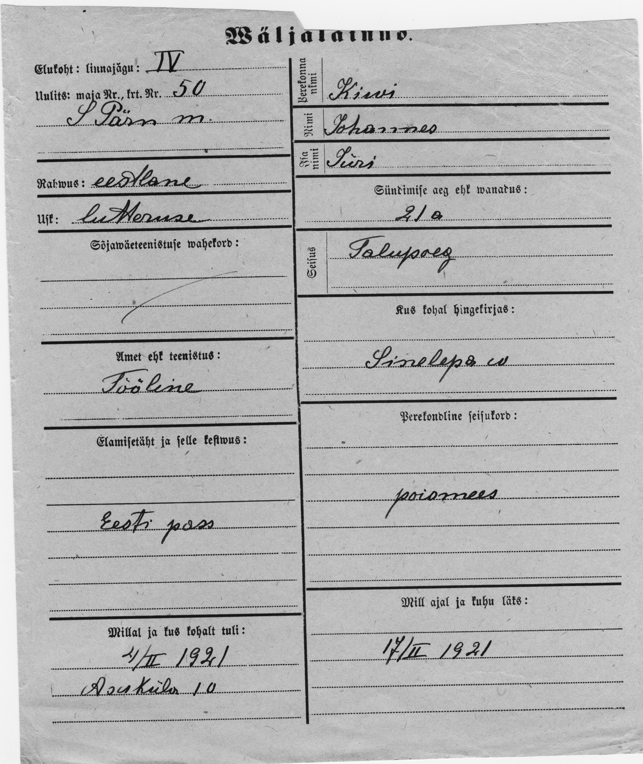 Kivi, Johannes, Jüri