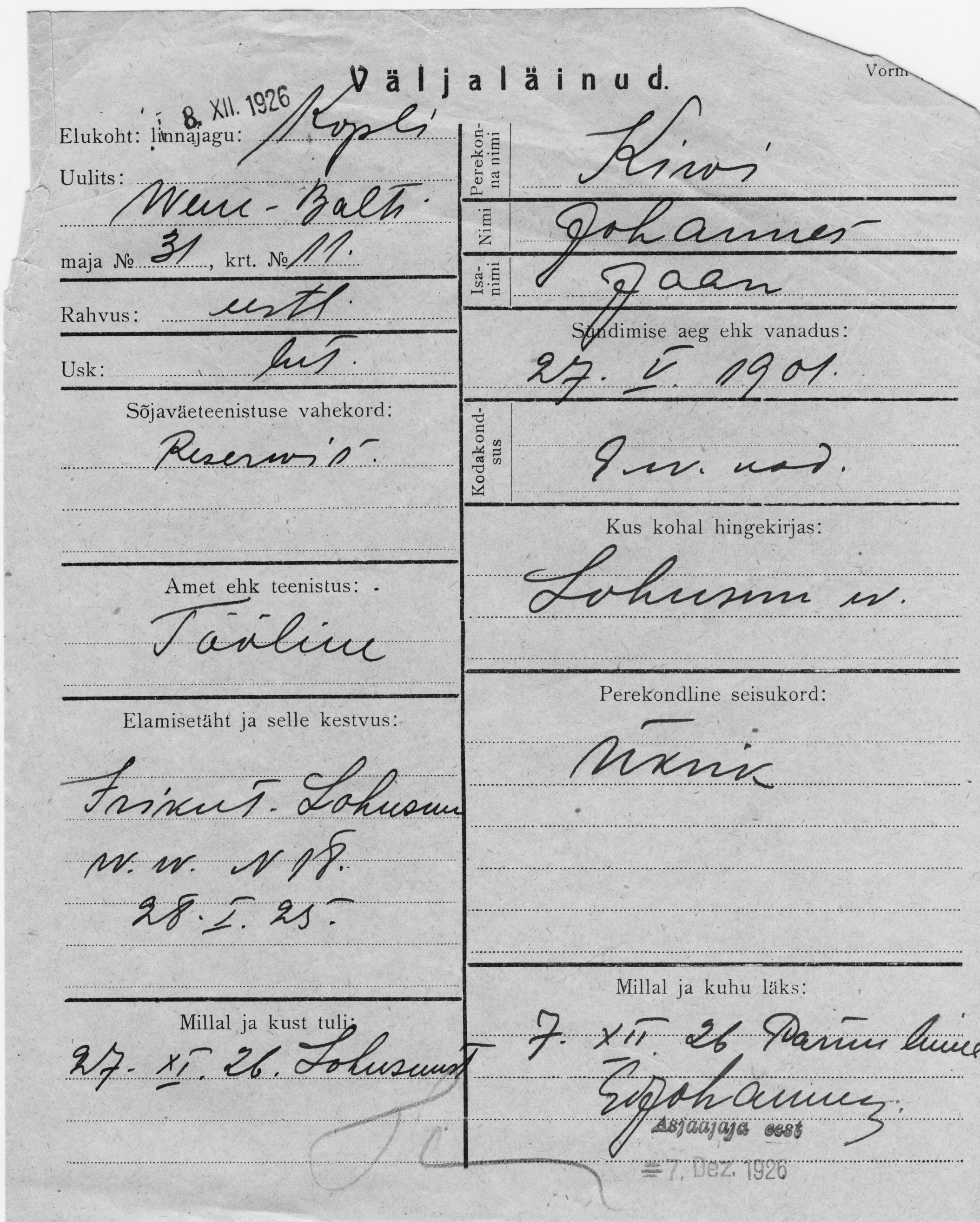 Kivi, Johannes, Jaan