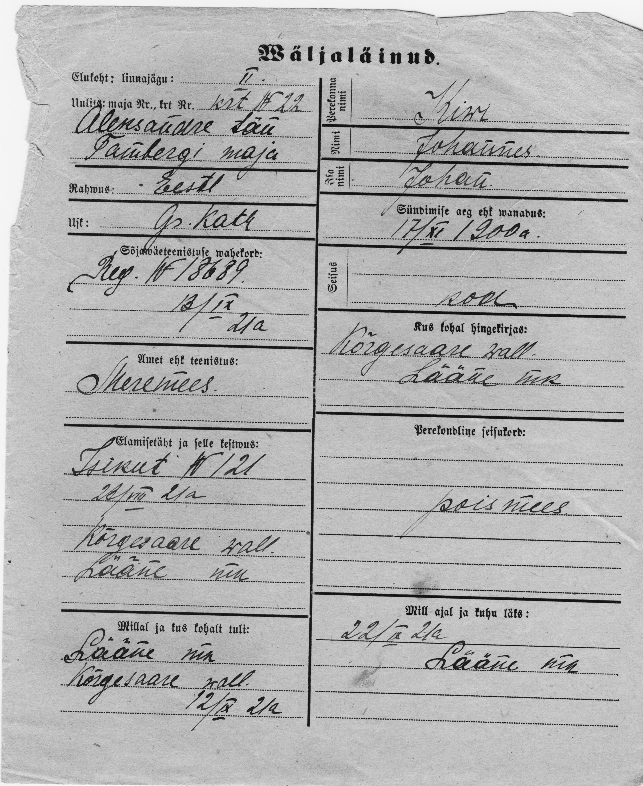 Kivi, Johannes, Johan