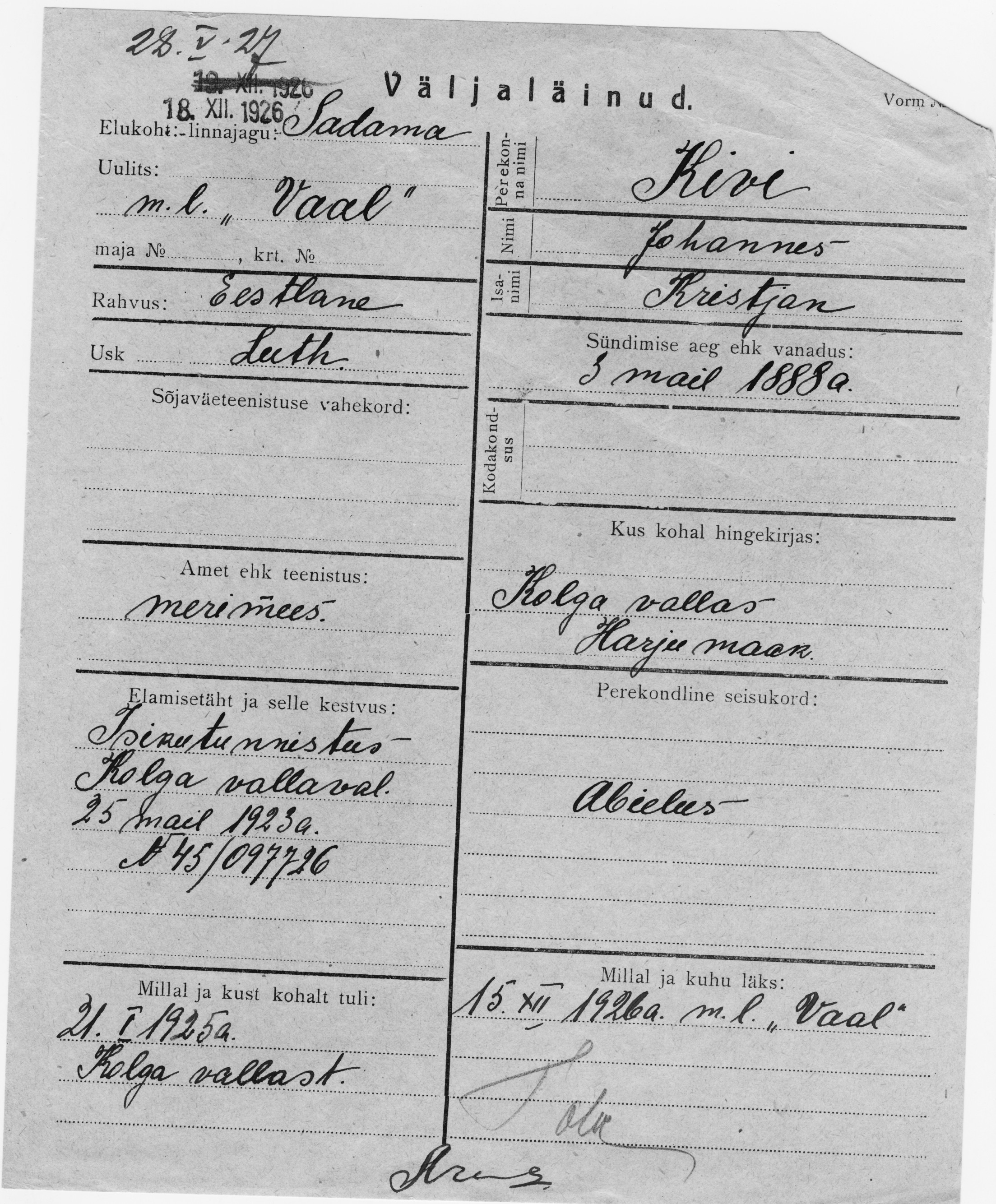 Kivi, Johannes, Kristjan