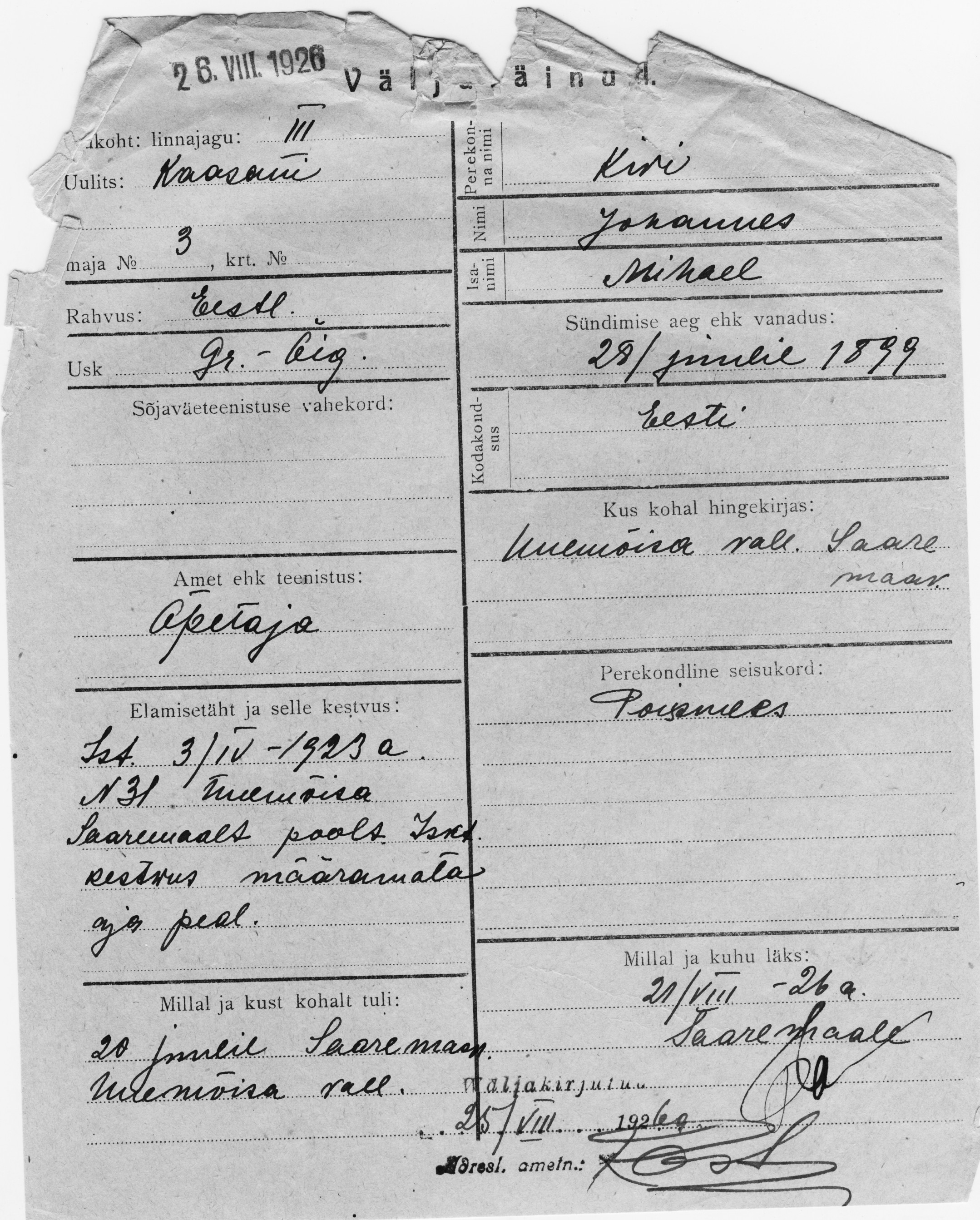 Kivi, Johannes, Mihkel