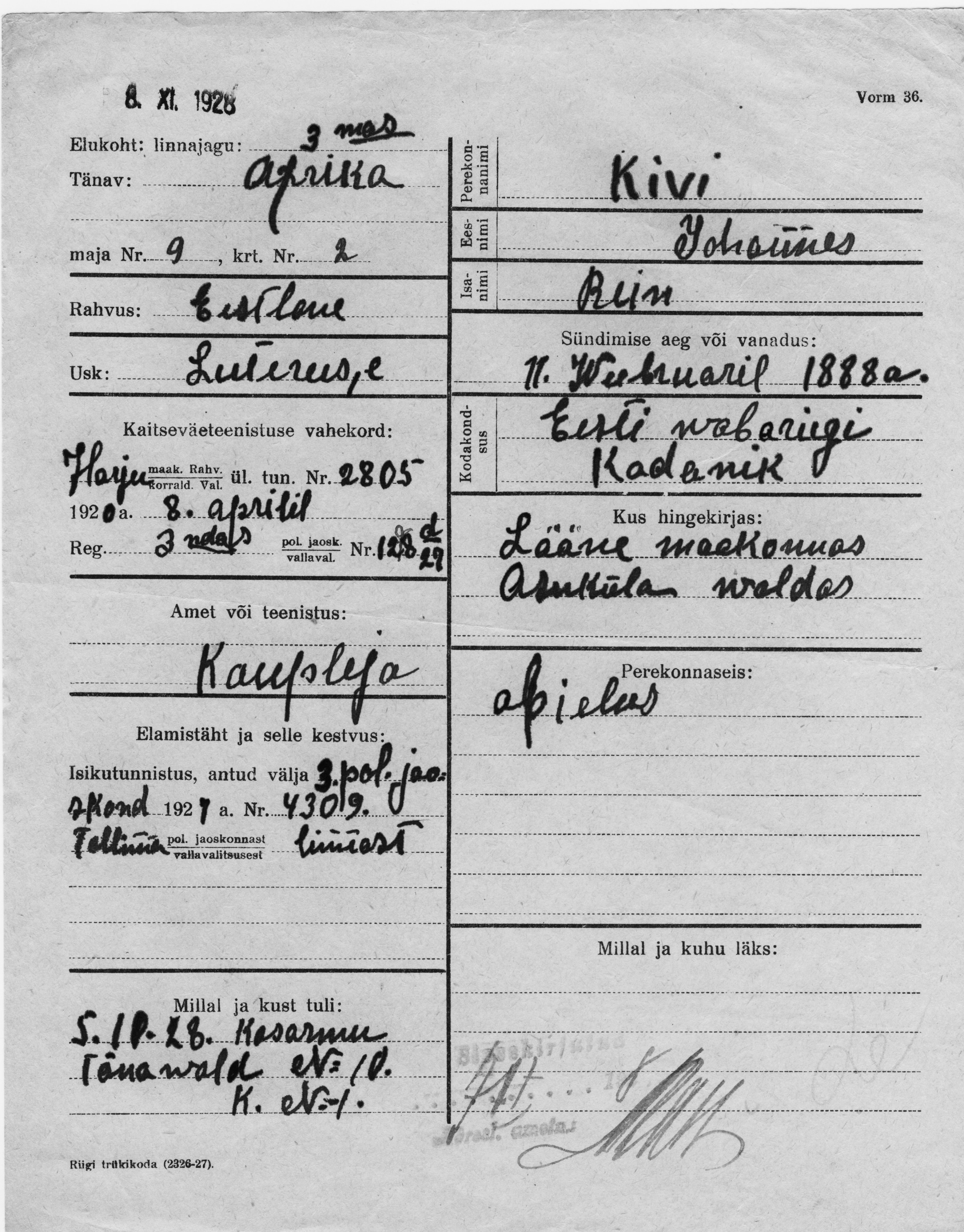 Kivi, Johannes, Rein