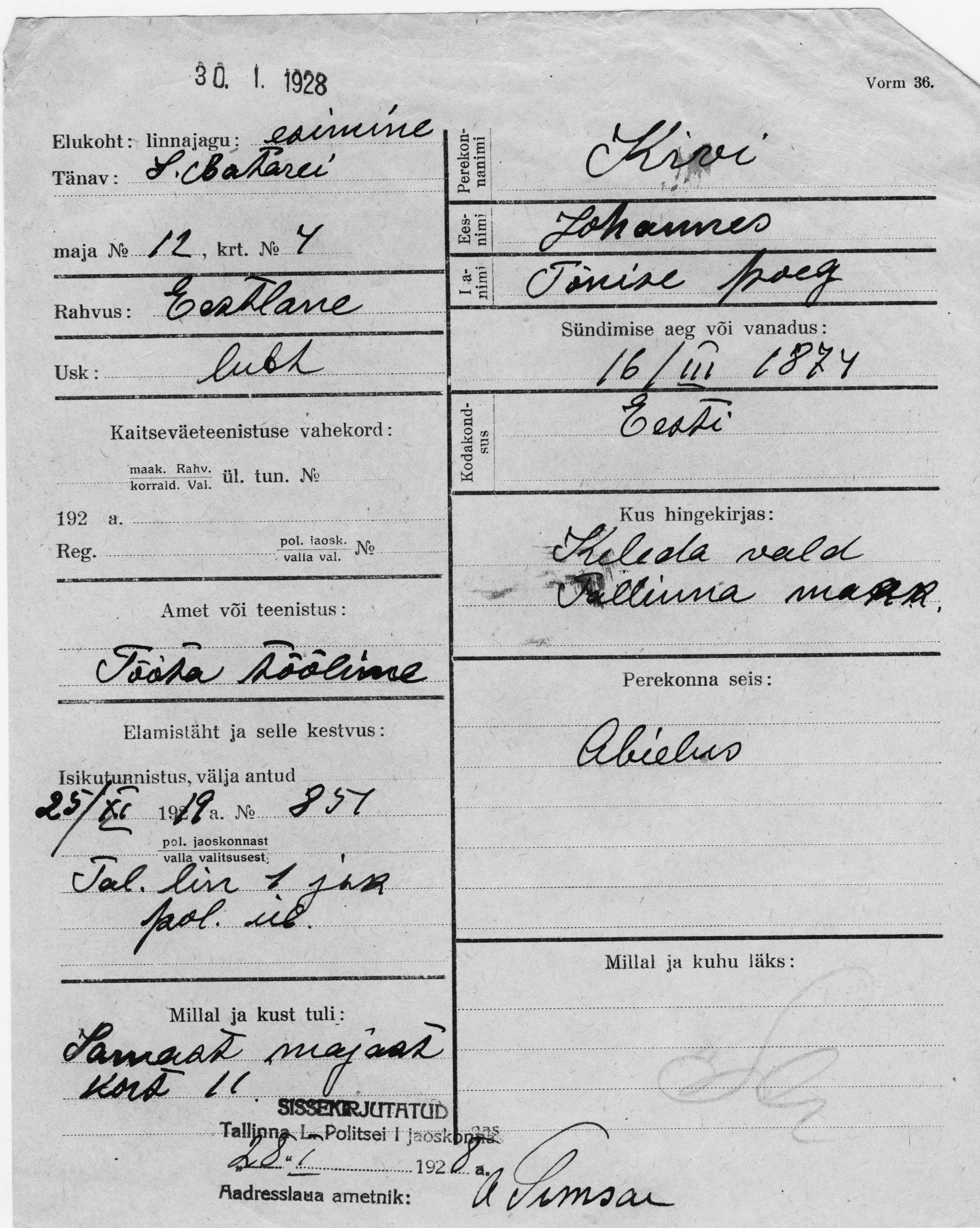 Kivi, Johannes, Tõnis