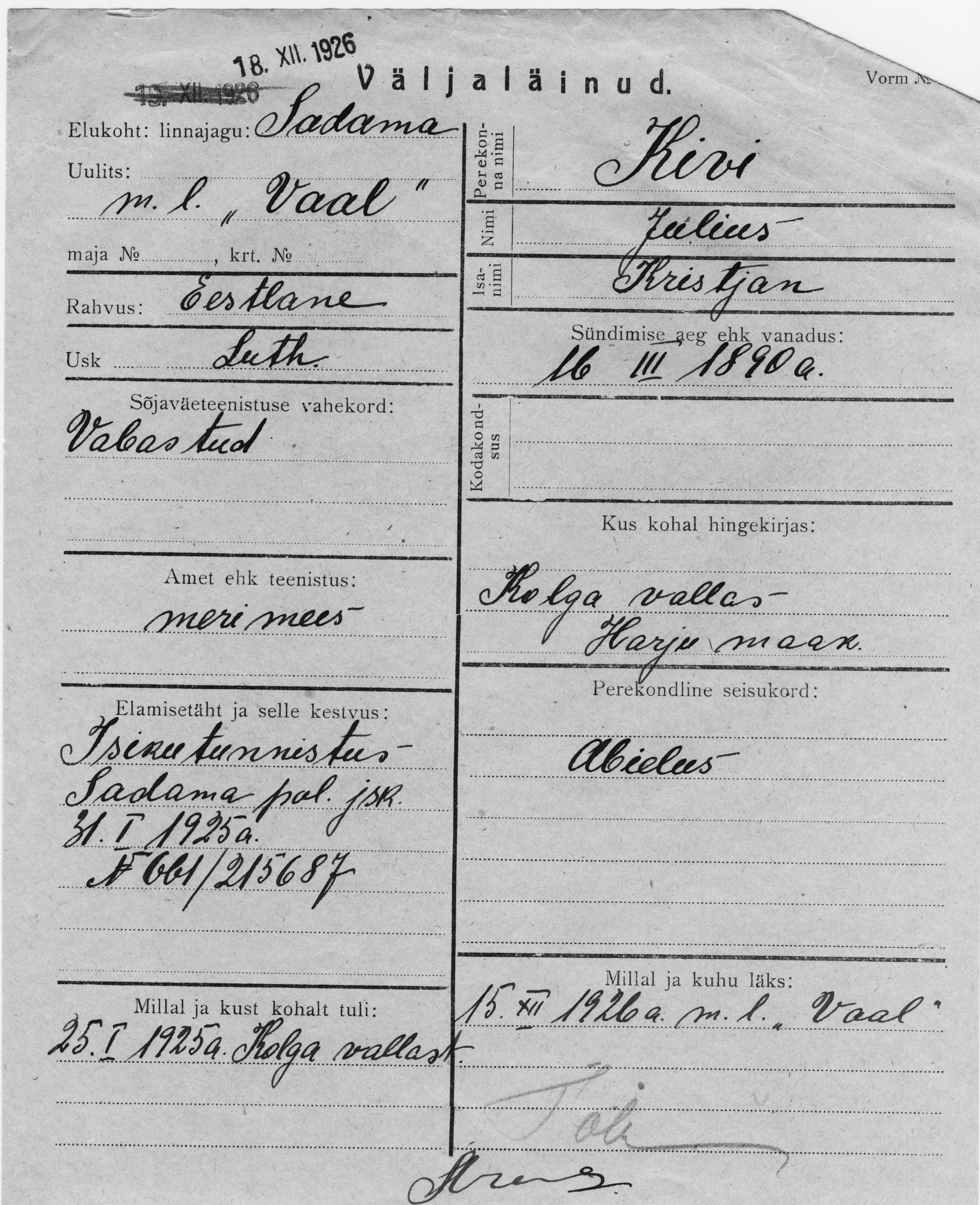 Kivi, Julius, Kristjan