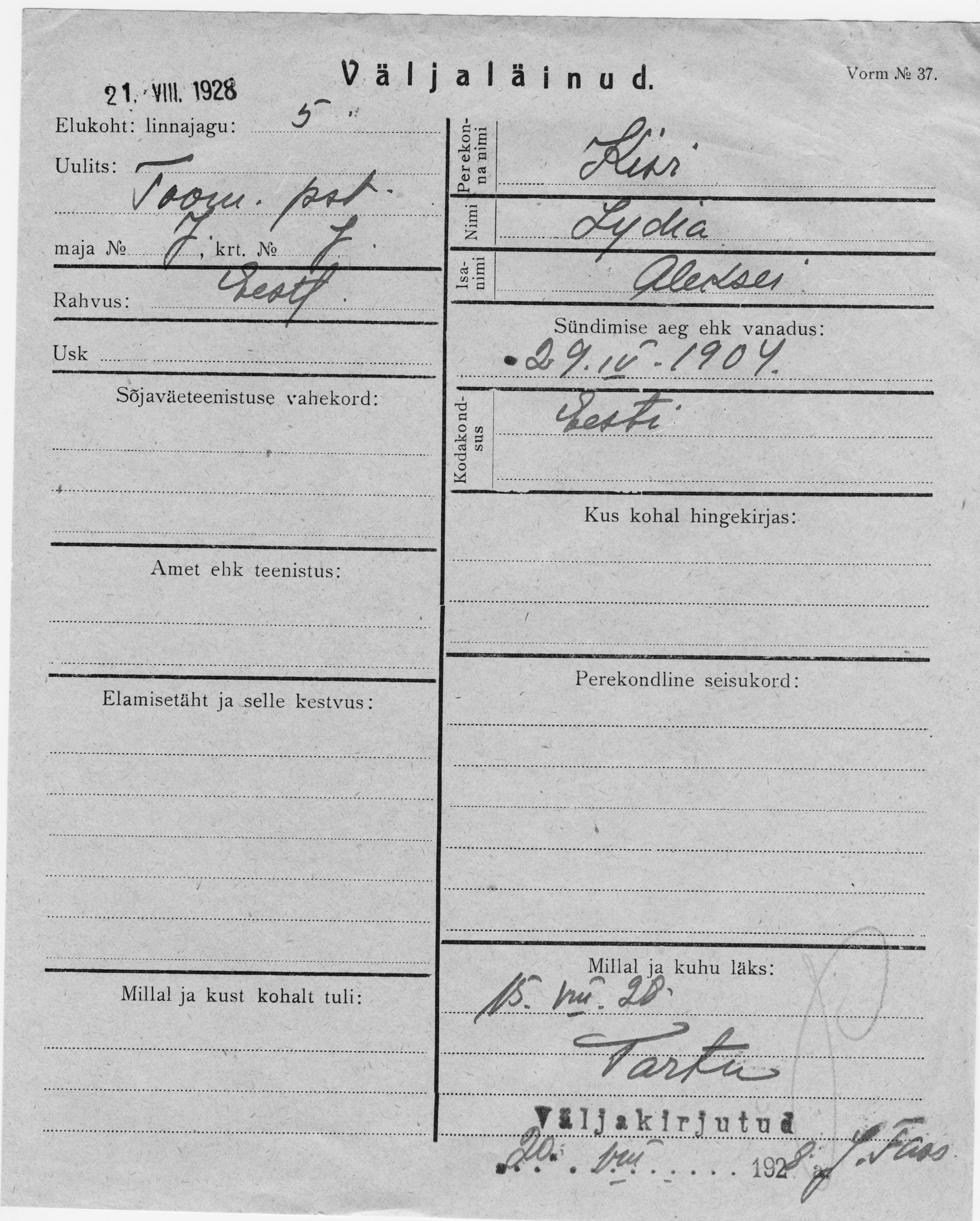 Kivi, Lydia, Aleksei