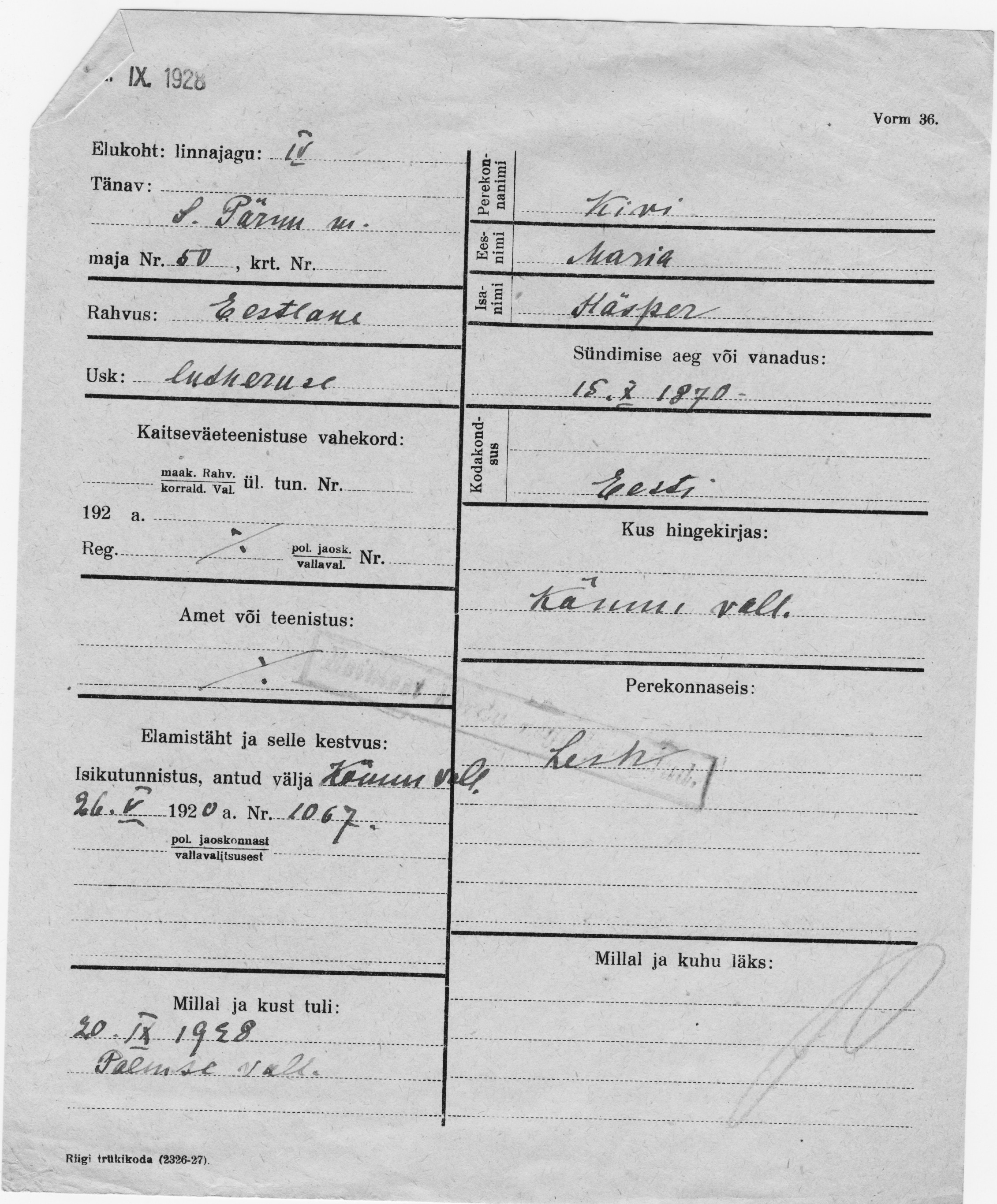 Kivi, Maria, Käsper