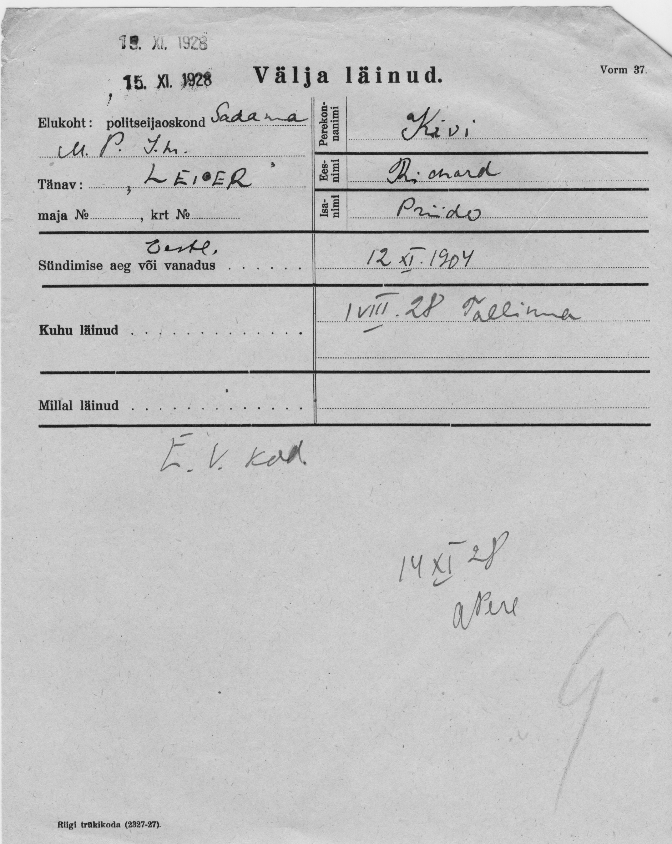 Kivi, Richard, Priido