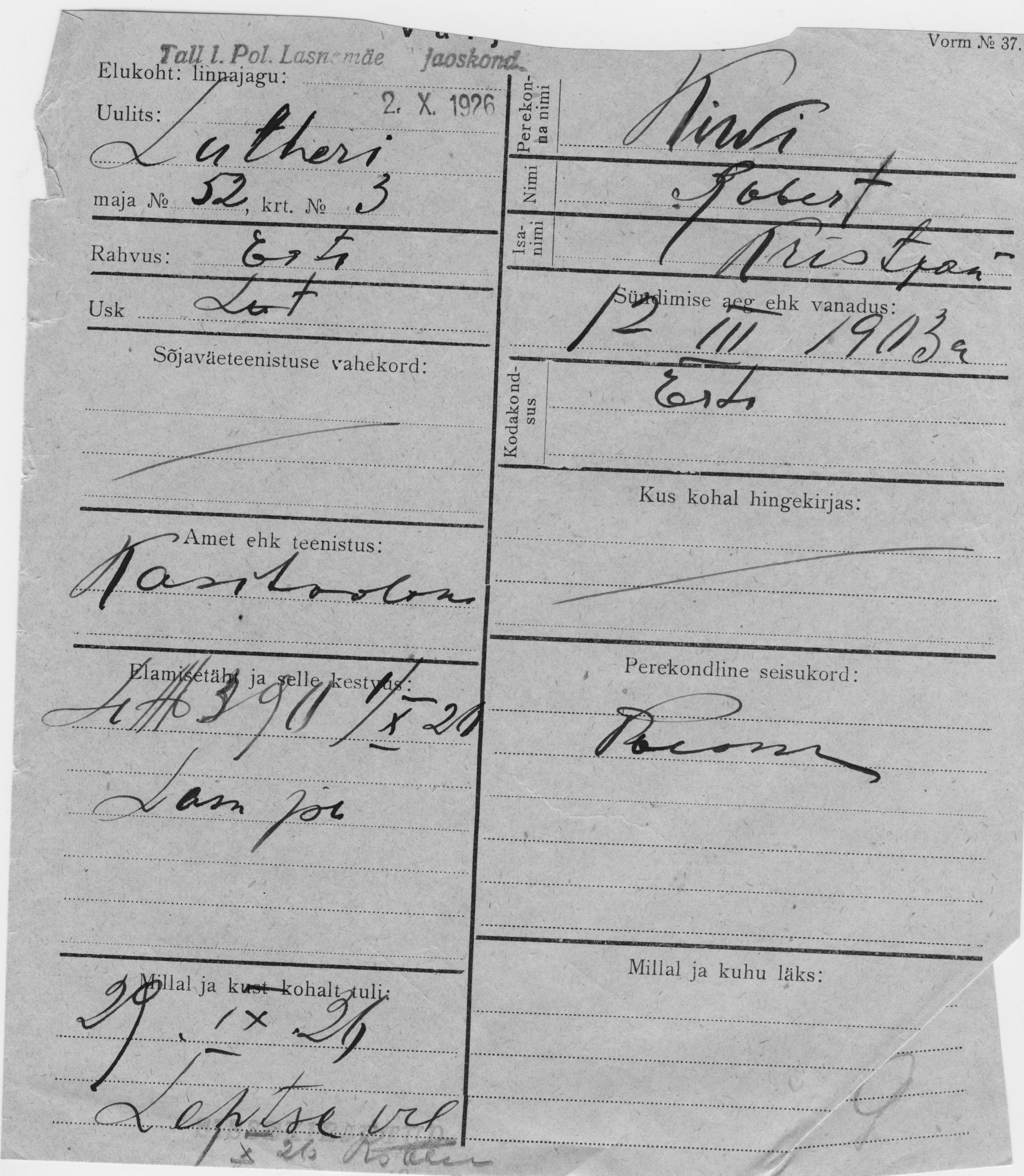 Kivi, Robert, Kristjan