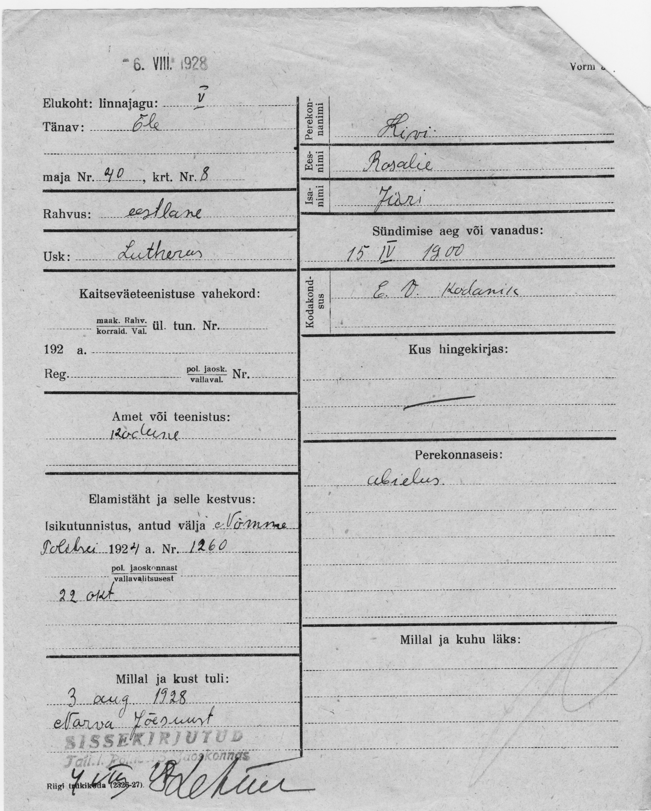 Kivi, Rosalie, Jüri