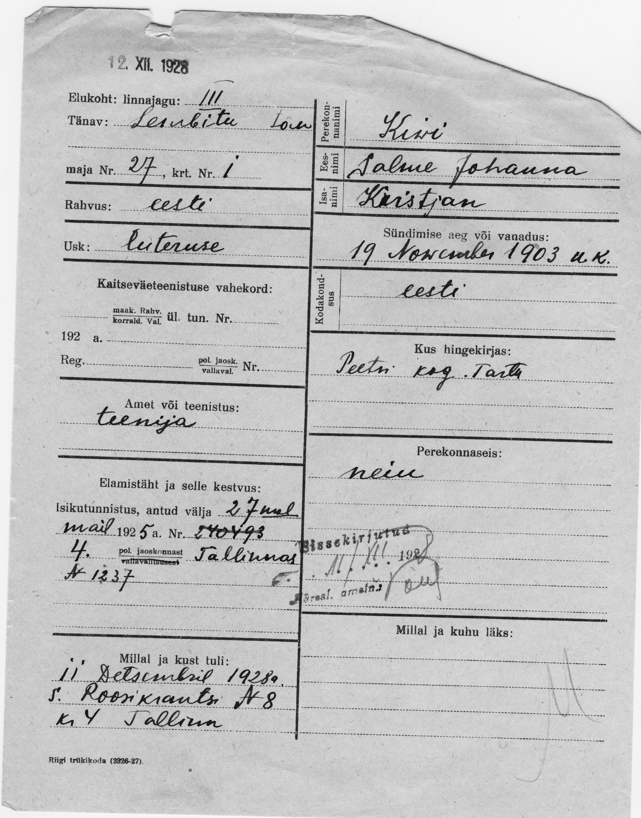 Kivi, Salme, Johanna