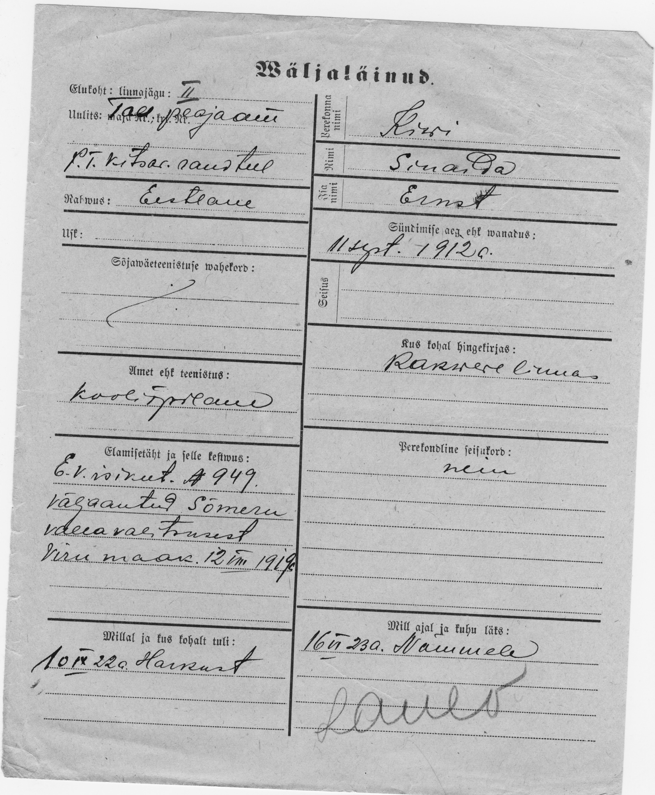 Kivi, Sinaida, Ernst