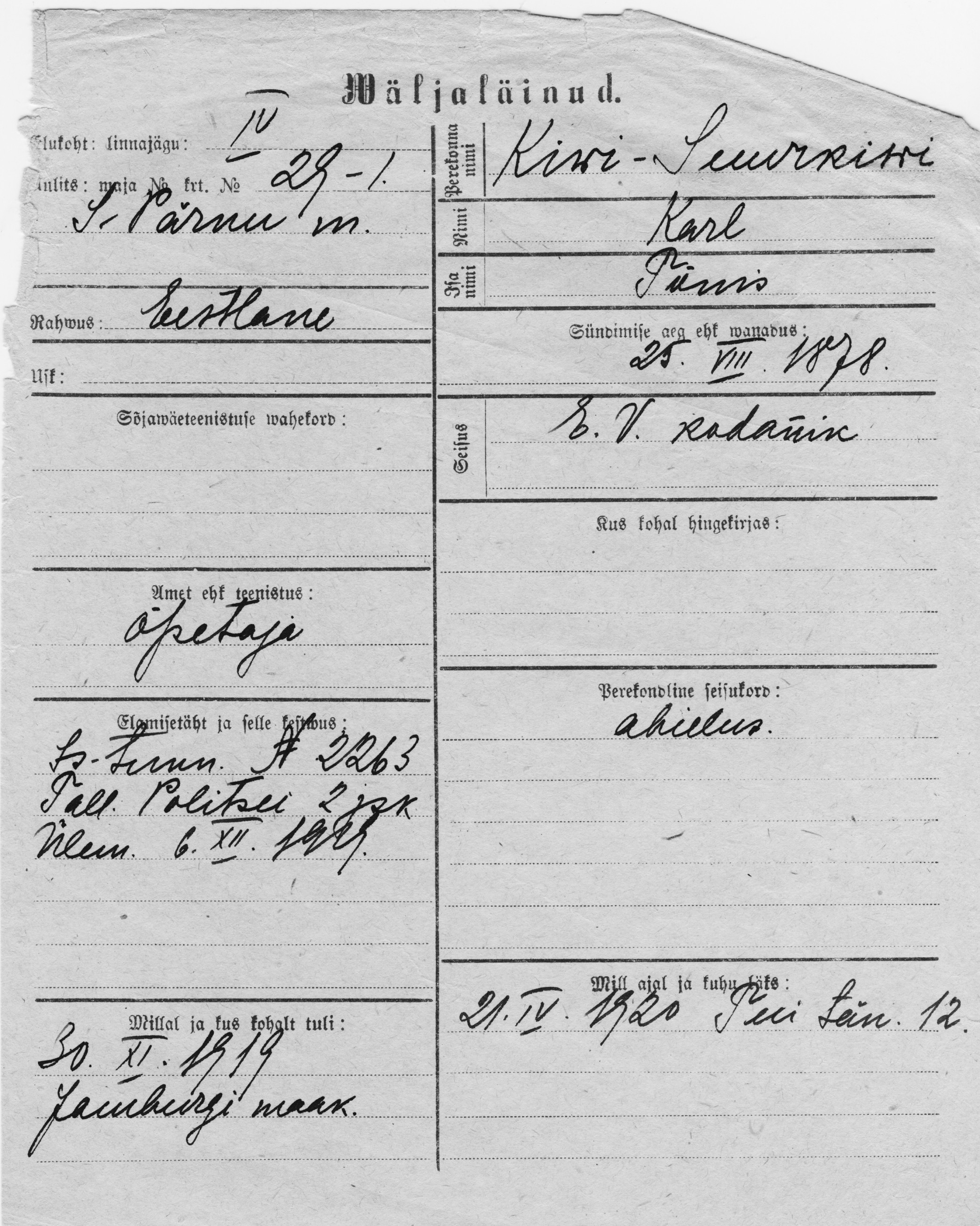 Kivi, Suurkivi, Karl