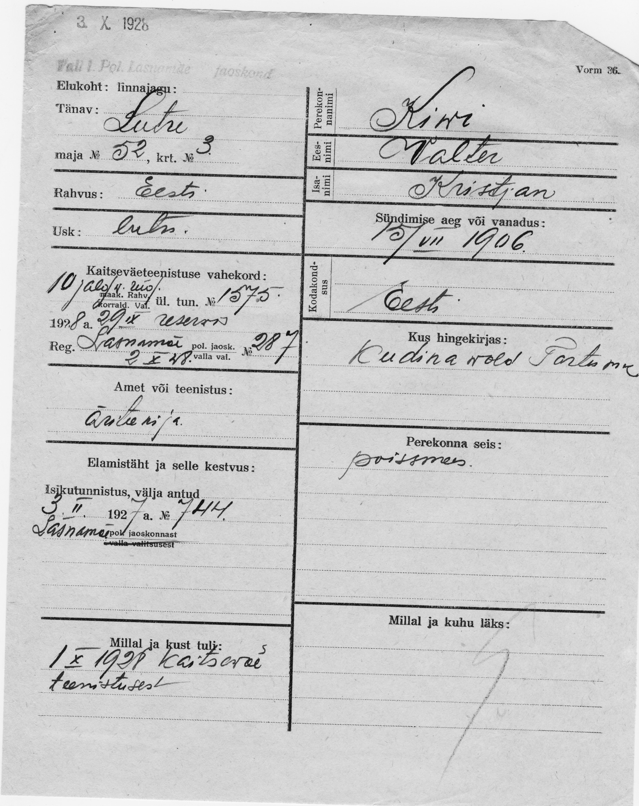 Kivi, Valter, Kristjan