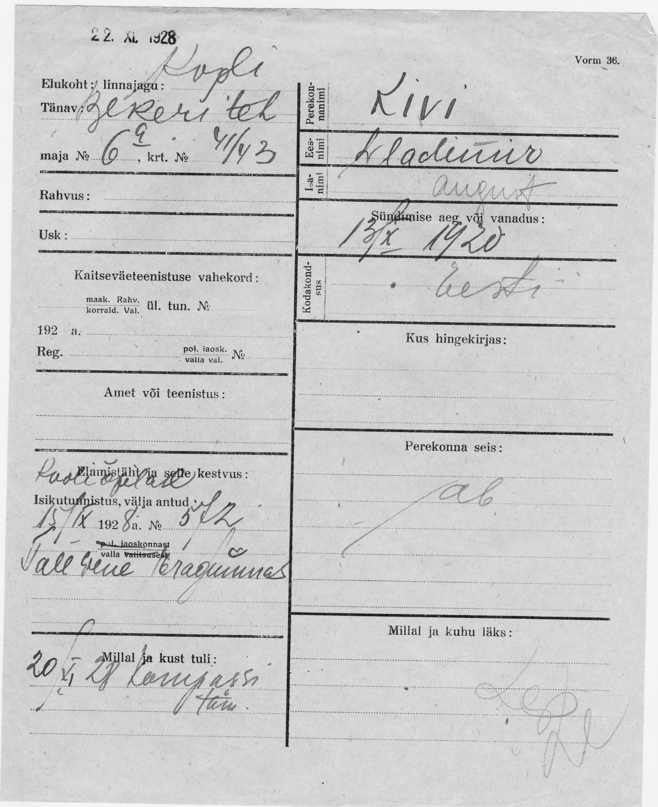 Kivi, Vladimir, August