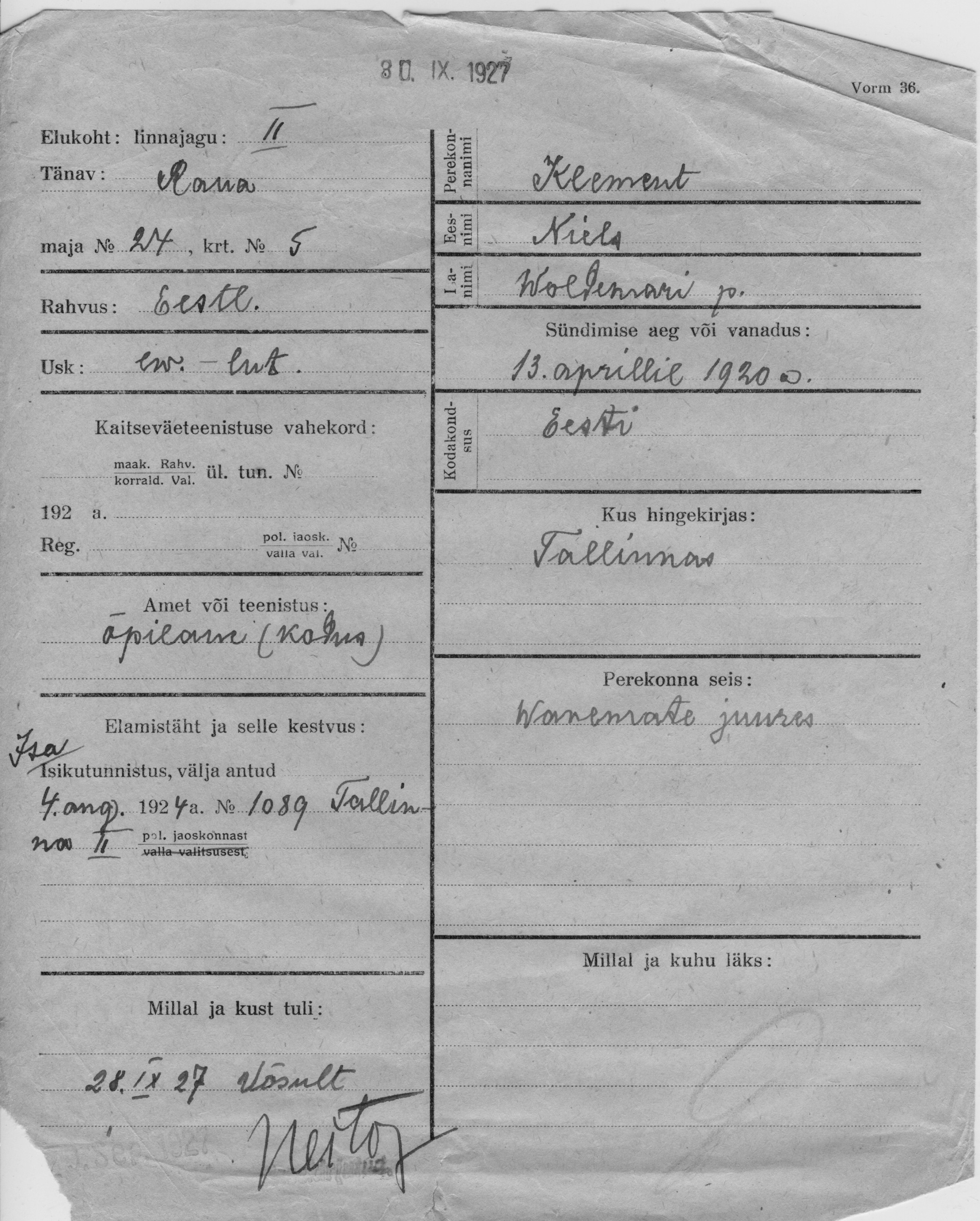 Klement, Niels, Woldemar