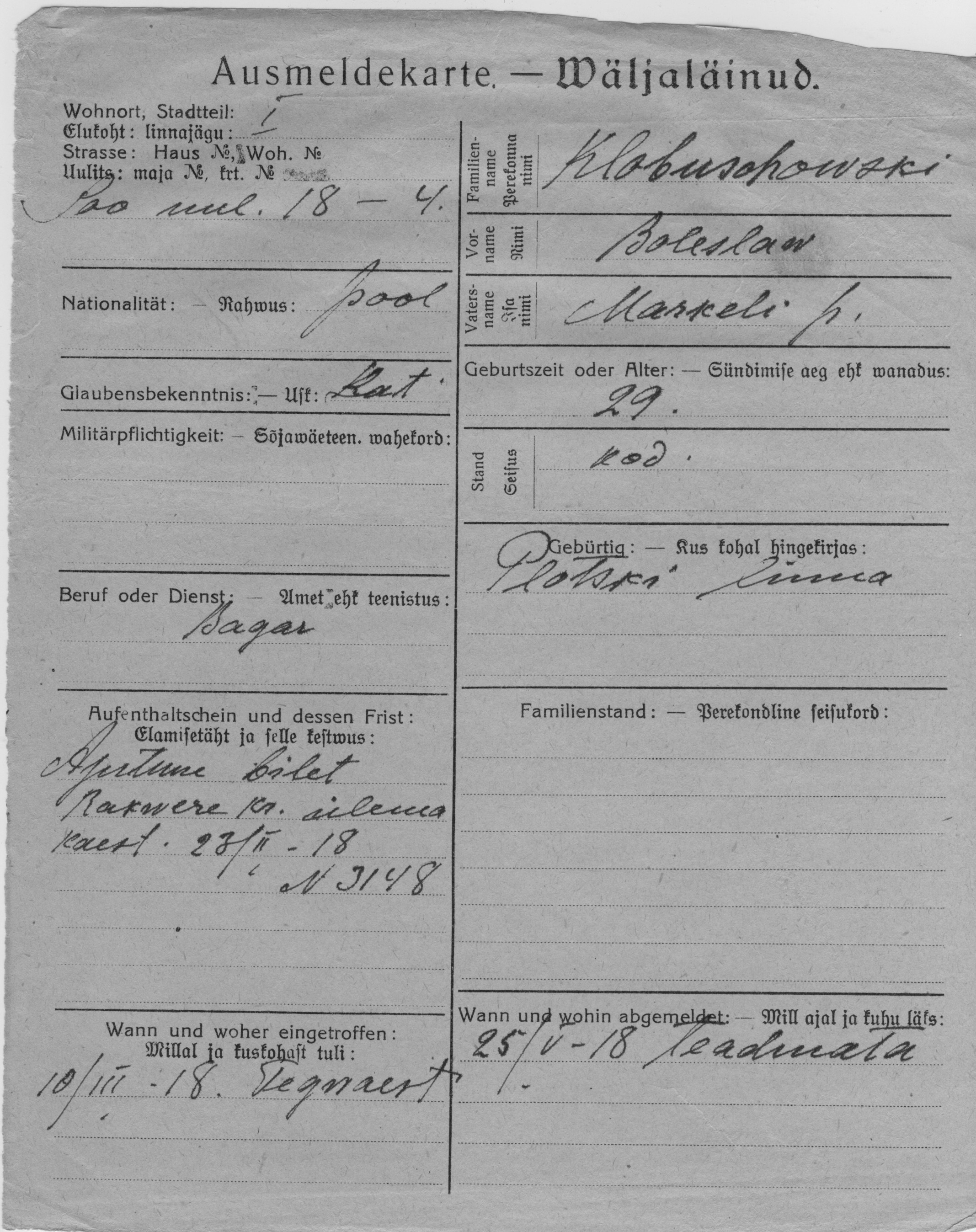 Klobuschowski, Boleslaw, Markeli