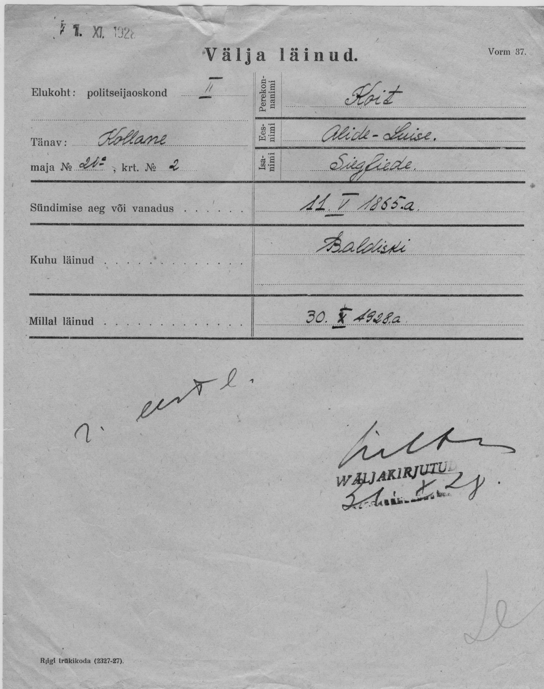 Koit, Alide-Luise, Siegfiede