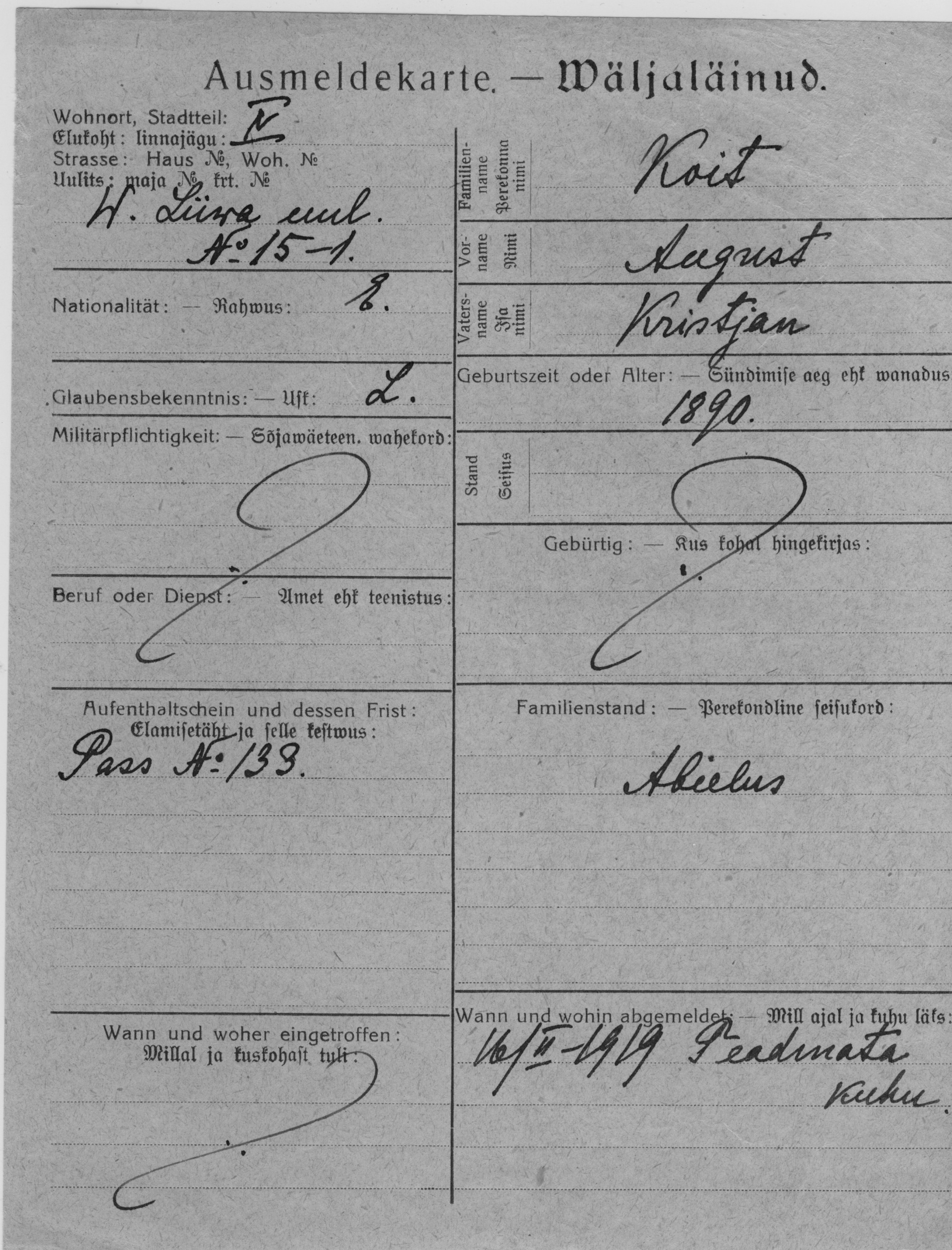 Koit, August, Kristjan