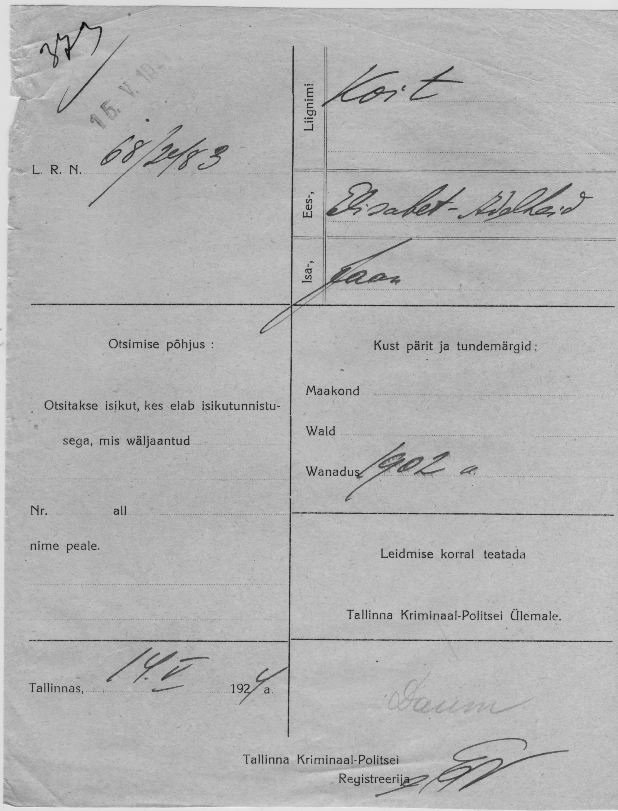 Koit, Elisabet-Adelhaid, Jaan