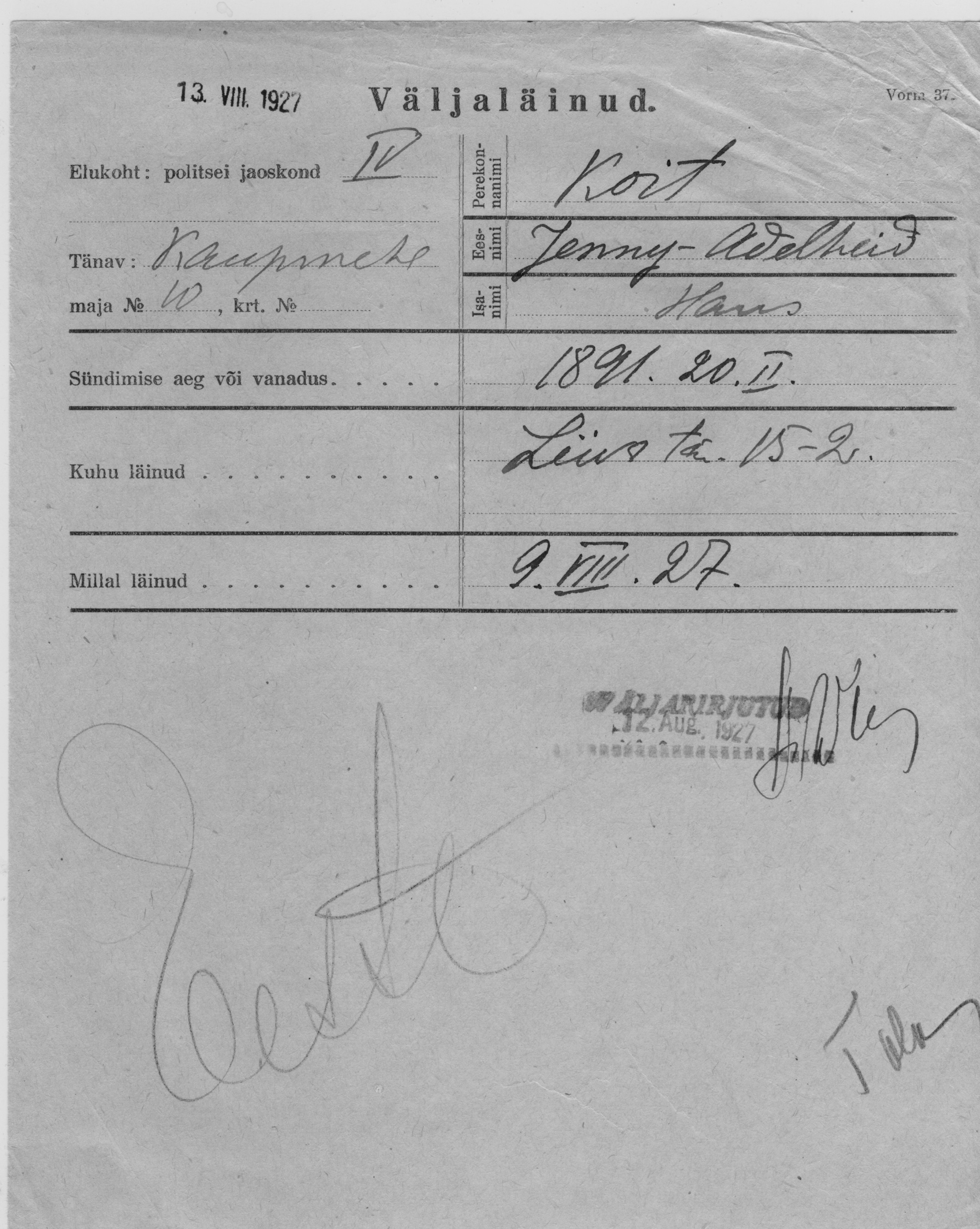 Koit, Jenny-Adelheid, Hans