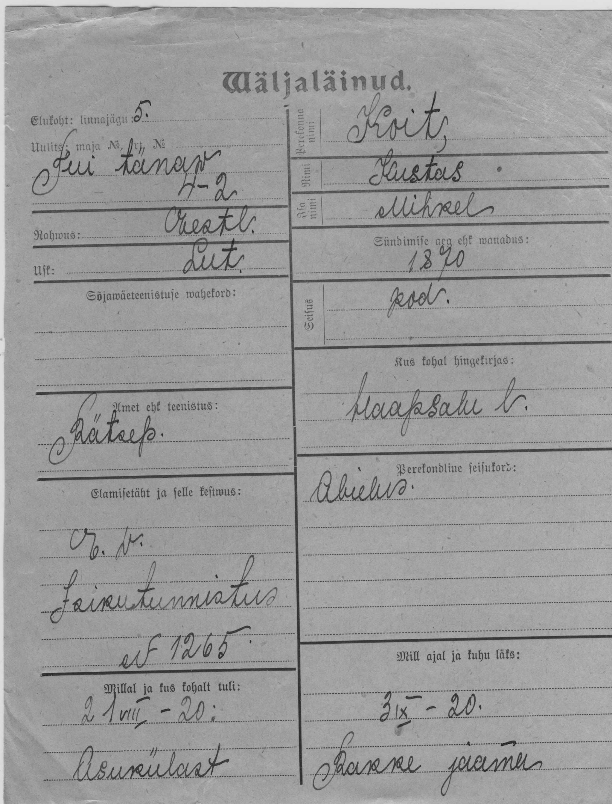 Koit, Kustas, Mihkel