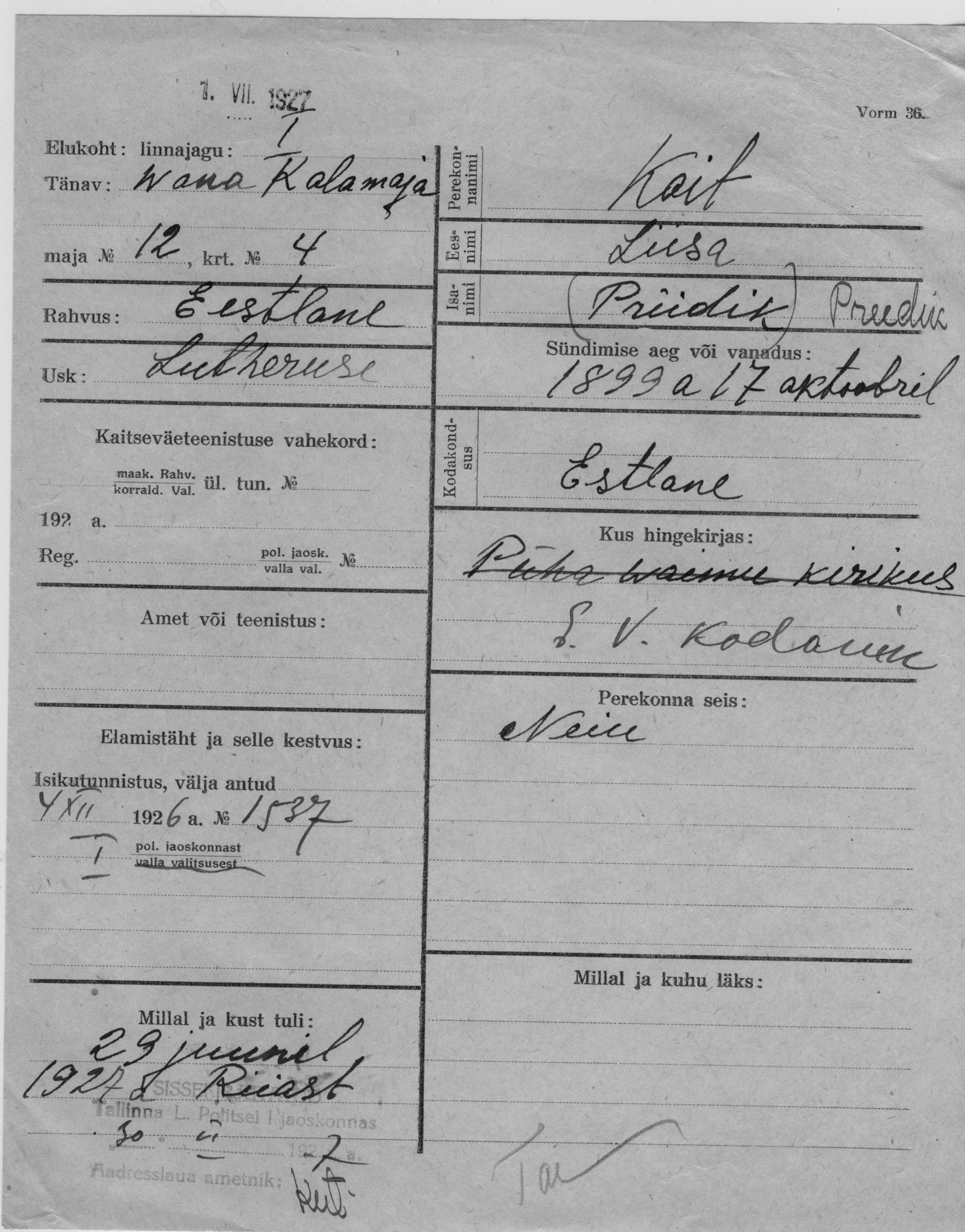 Koit, Liisa, (priidik)preedik