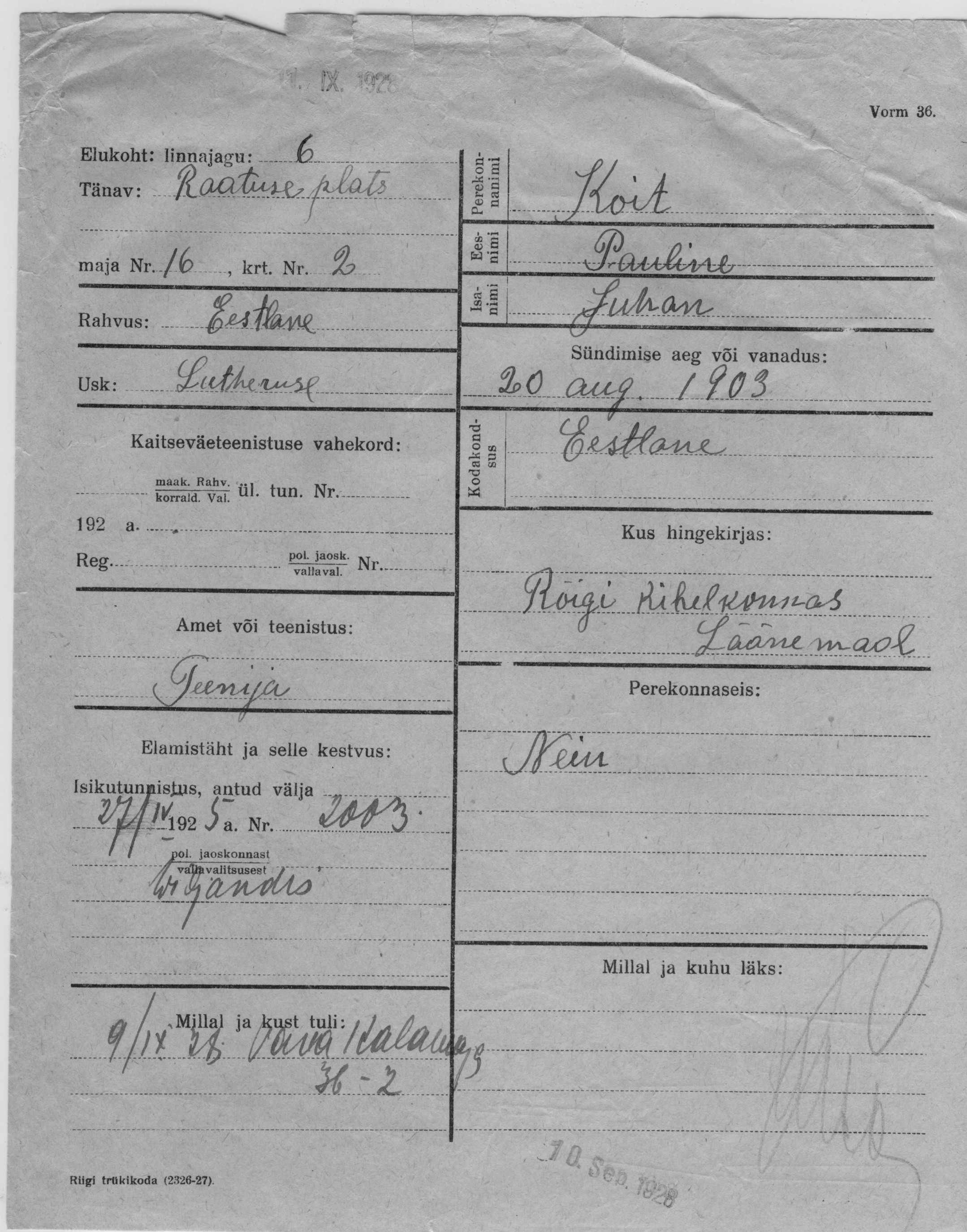 Koit, Pauline, Juhan