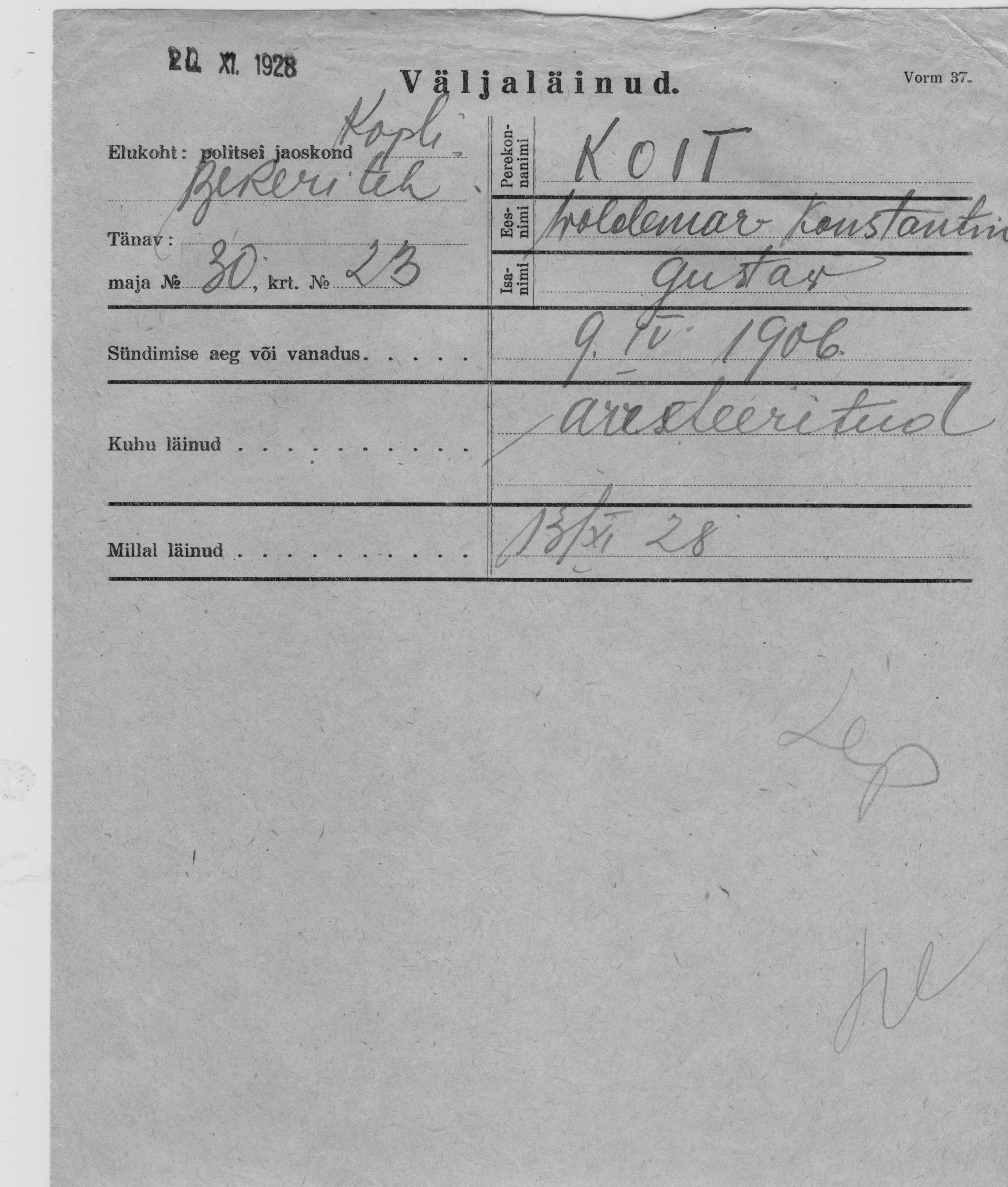 Koit, Woldemar-Konstantin, Gustaw