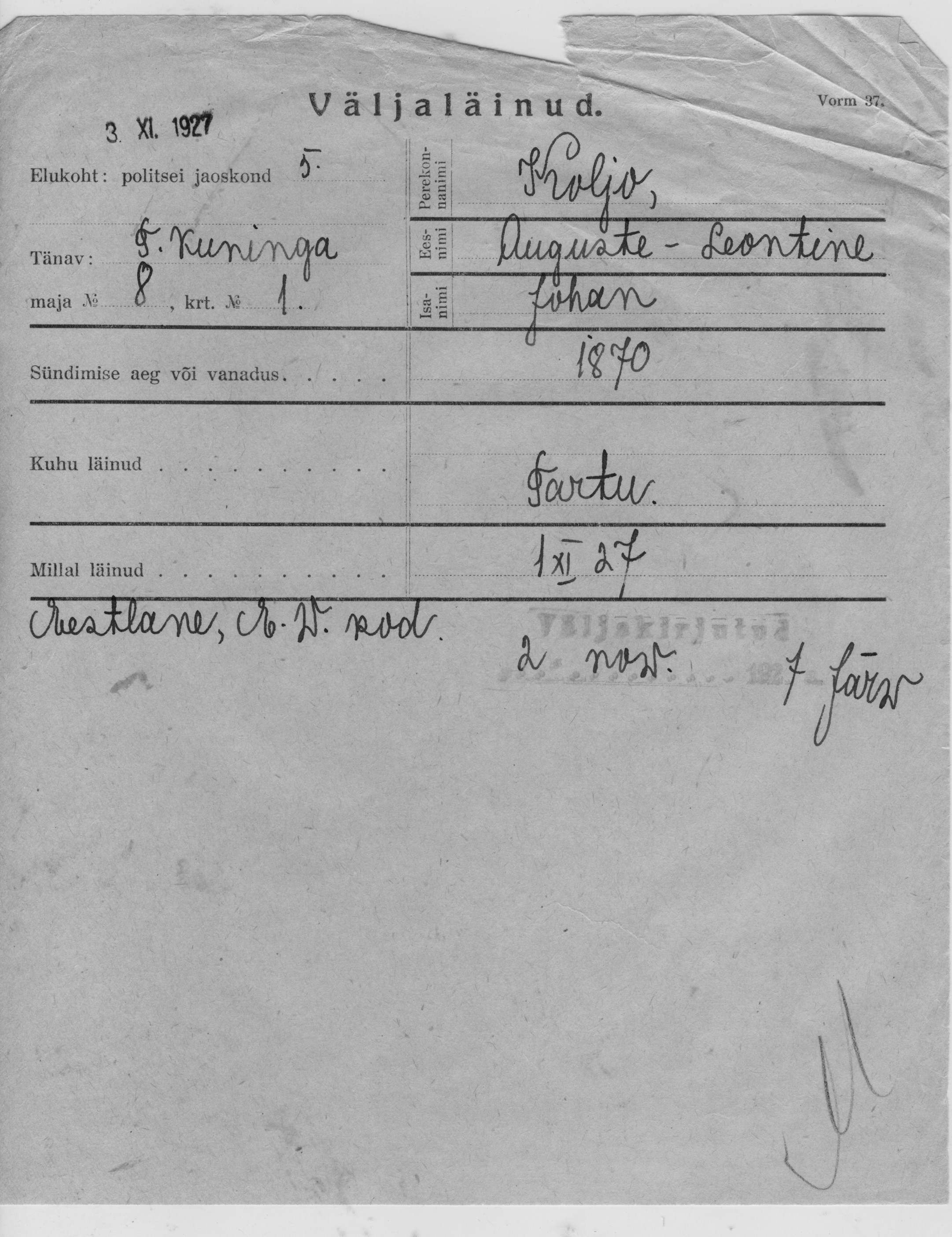 Koljo, Auguste-Leontine, Juhan