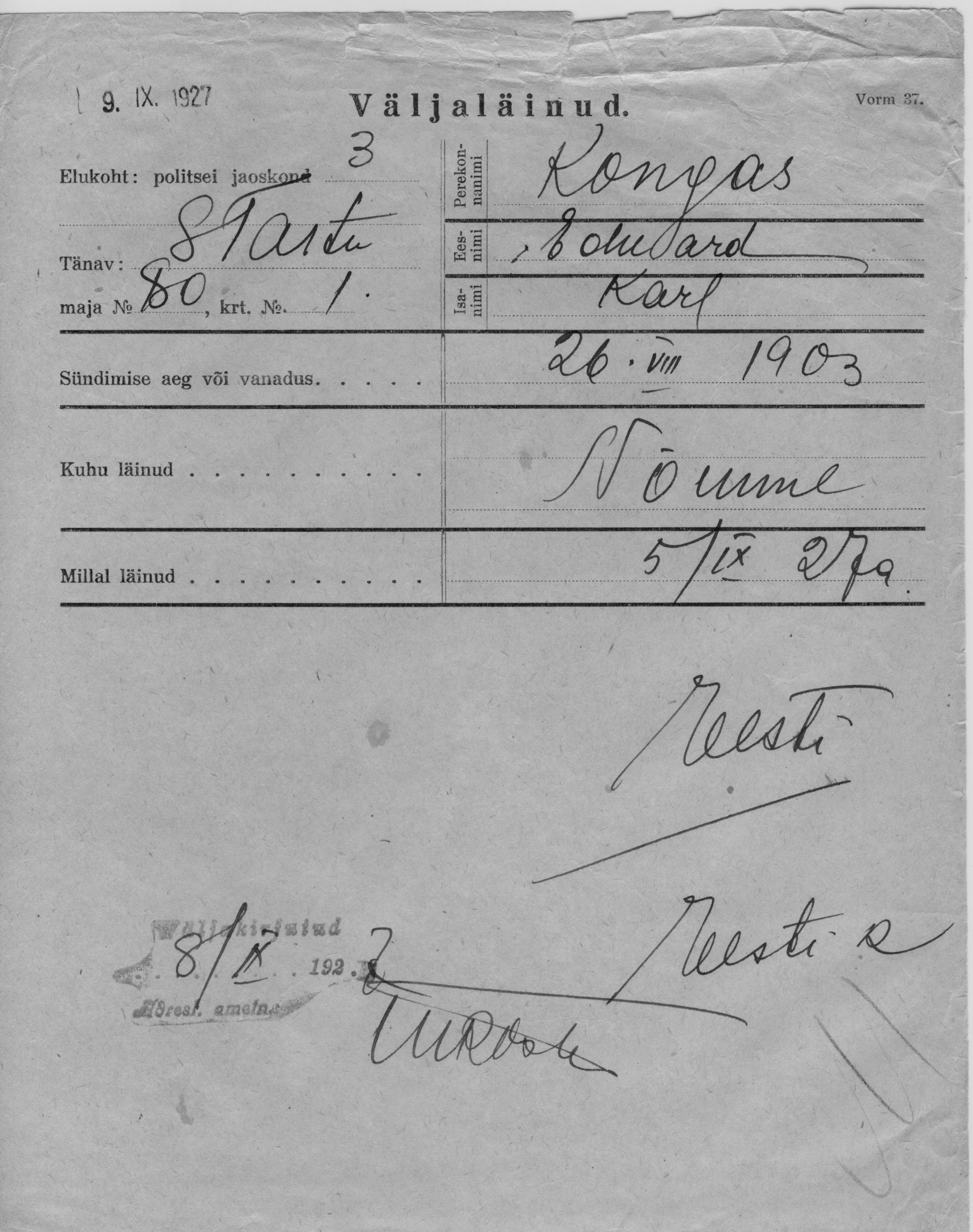 Kongas, Eduard, Karl