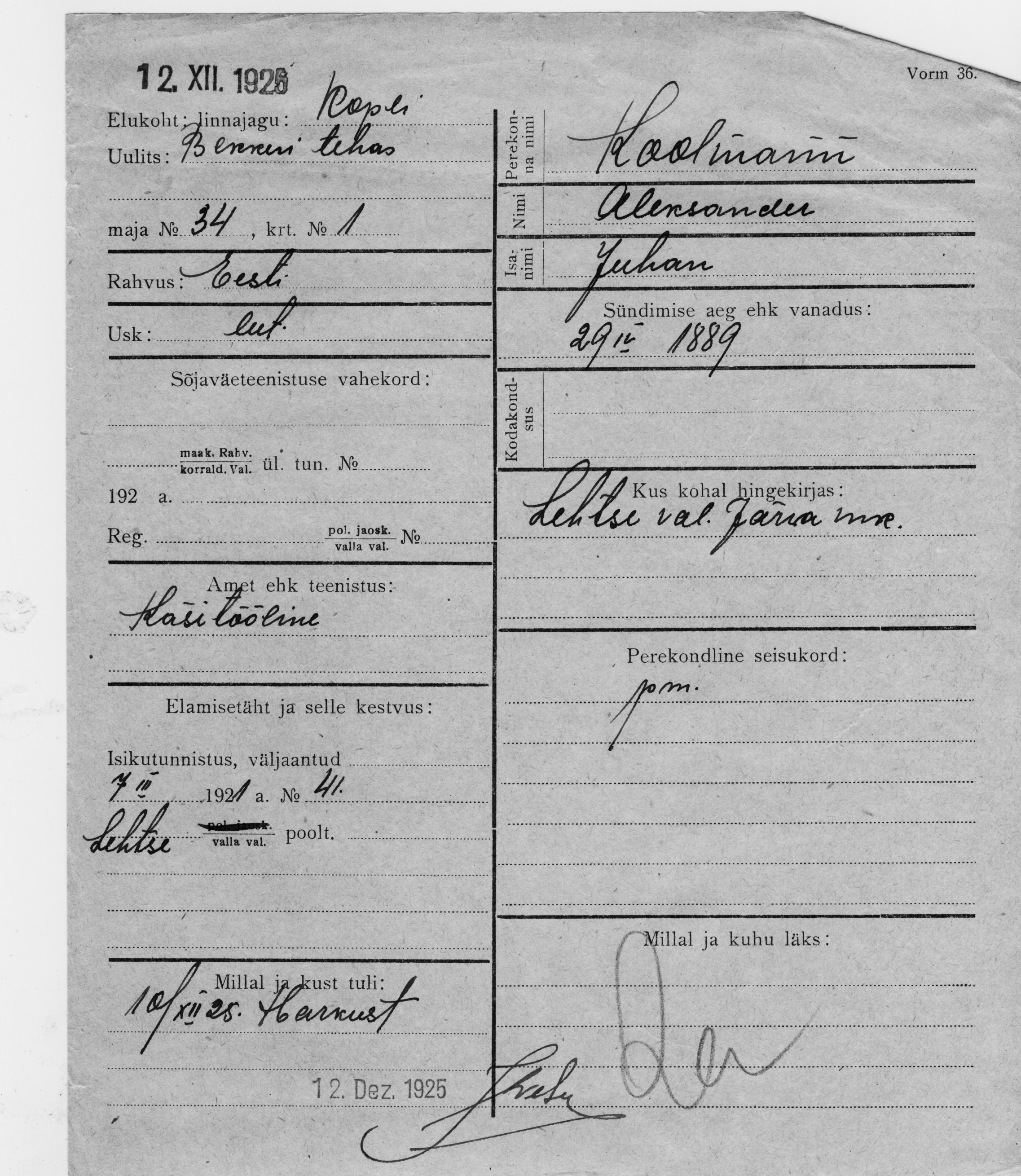 Koolmann, Aleksander, Juhan