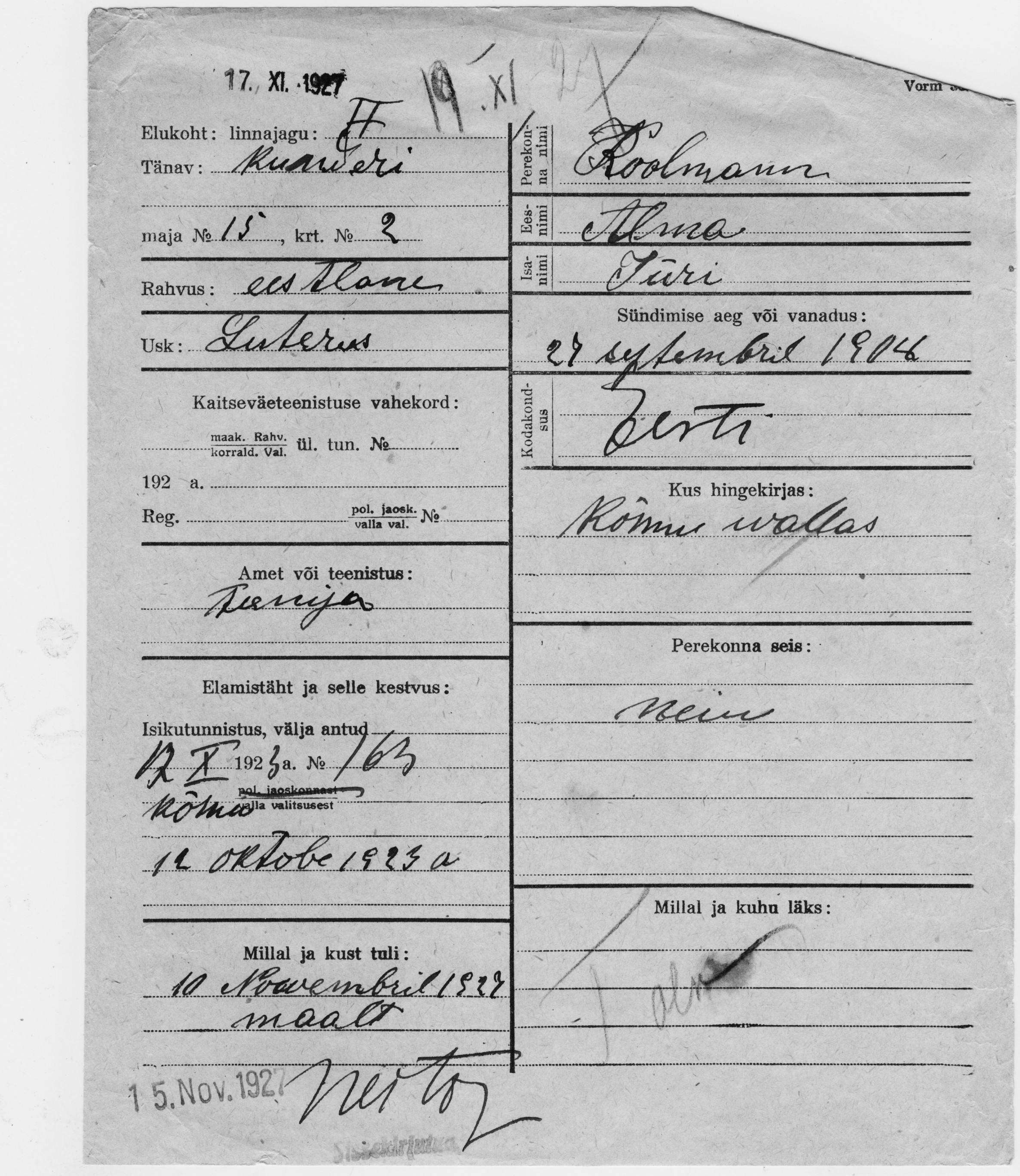 Koolmann, Alma, Jüri