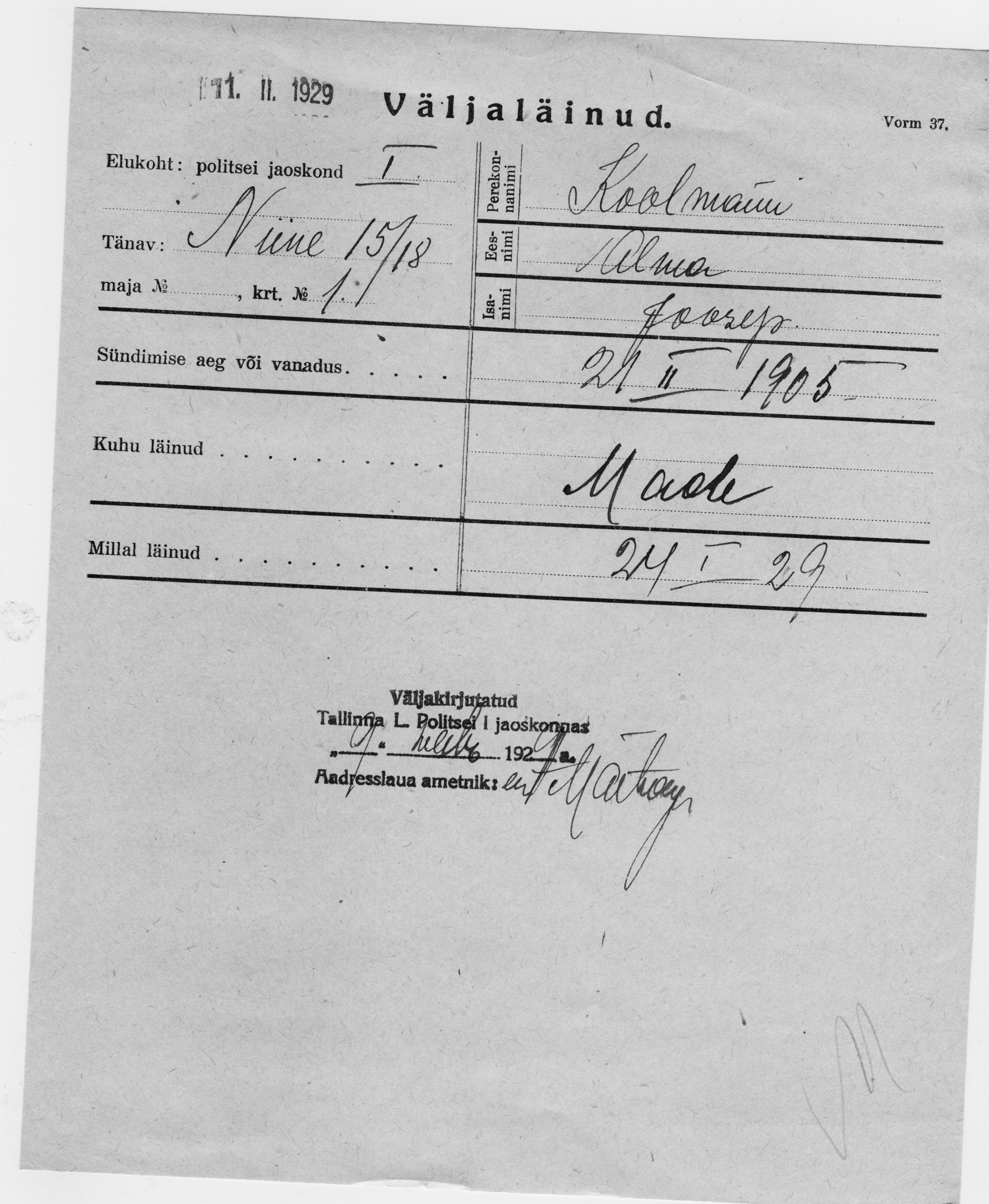 Koolmann, Alma, Joosep