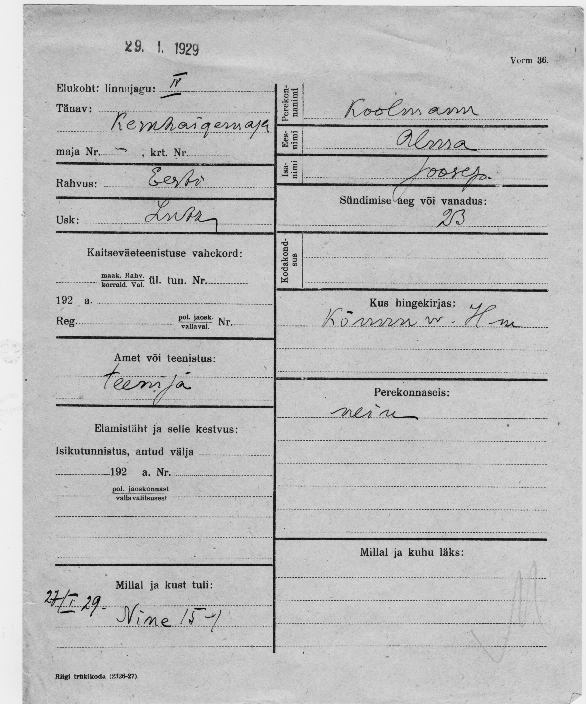 Koolmann, Alma, Joosep