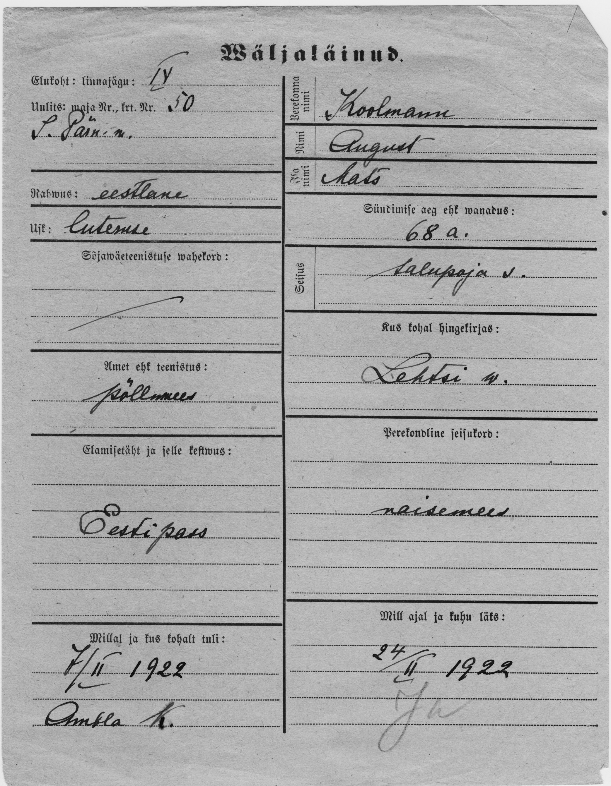 Koolmann, August, Mats