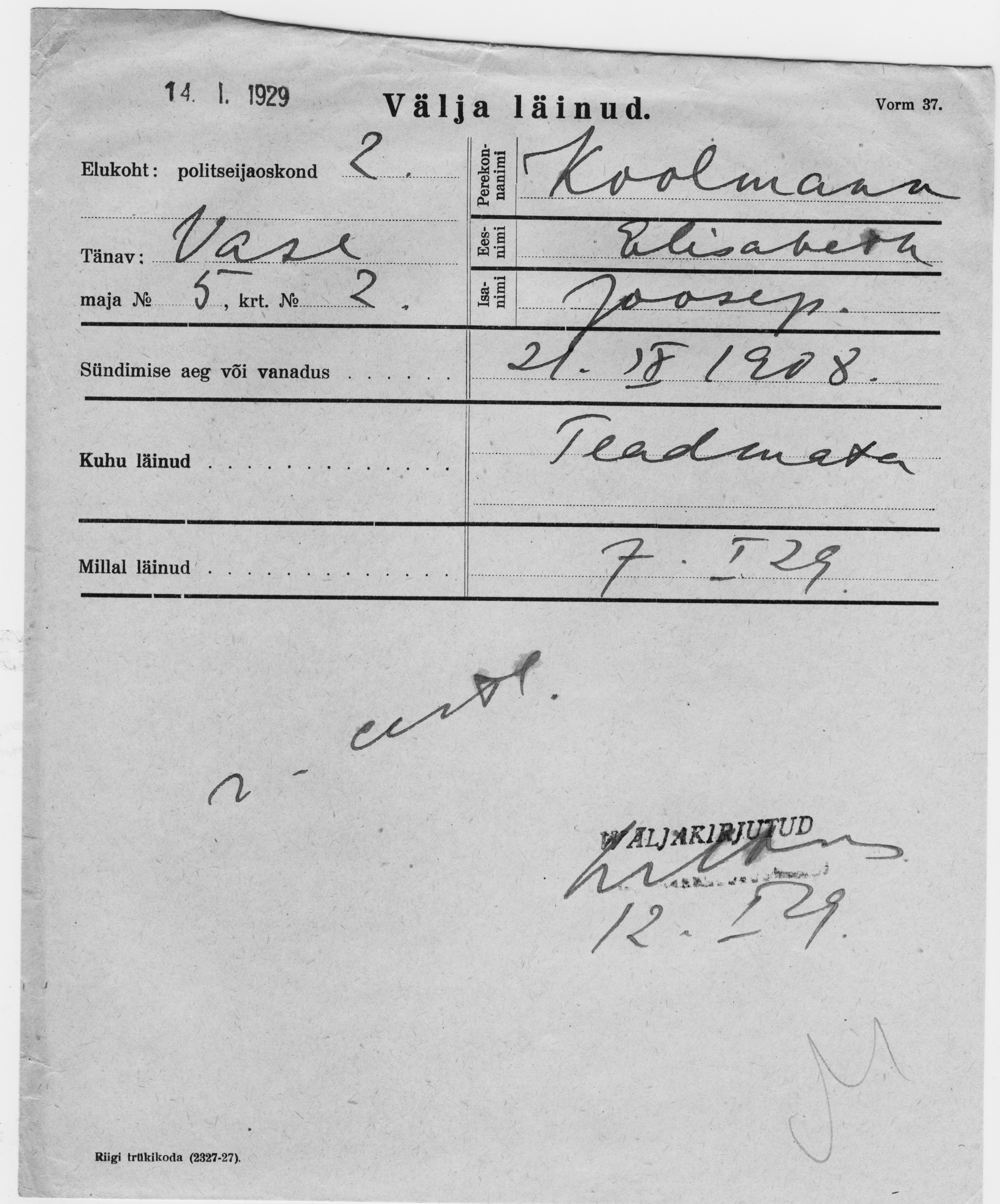 Koolmann, Elisabeth, Joosep